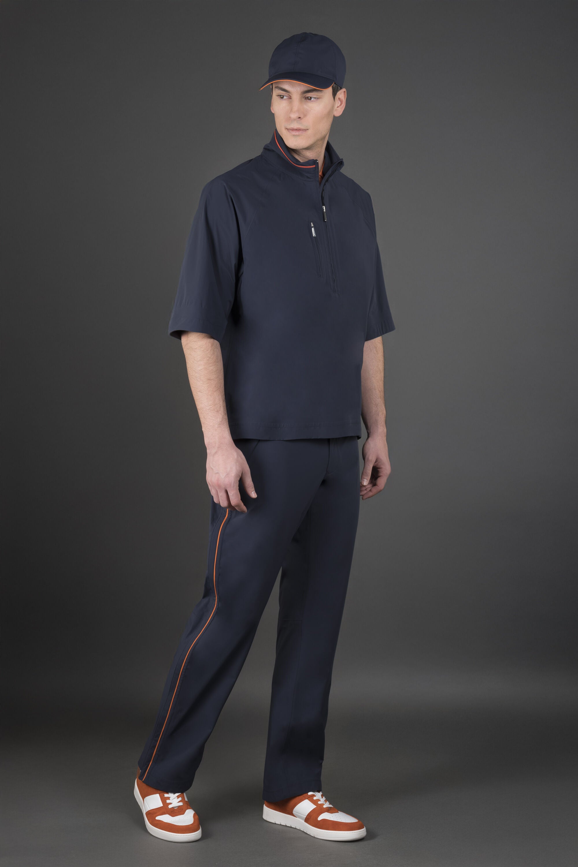MOORER MEN'S DARK BLUE HALF ZIP JACKET