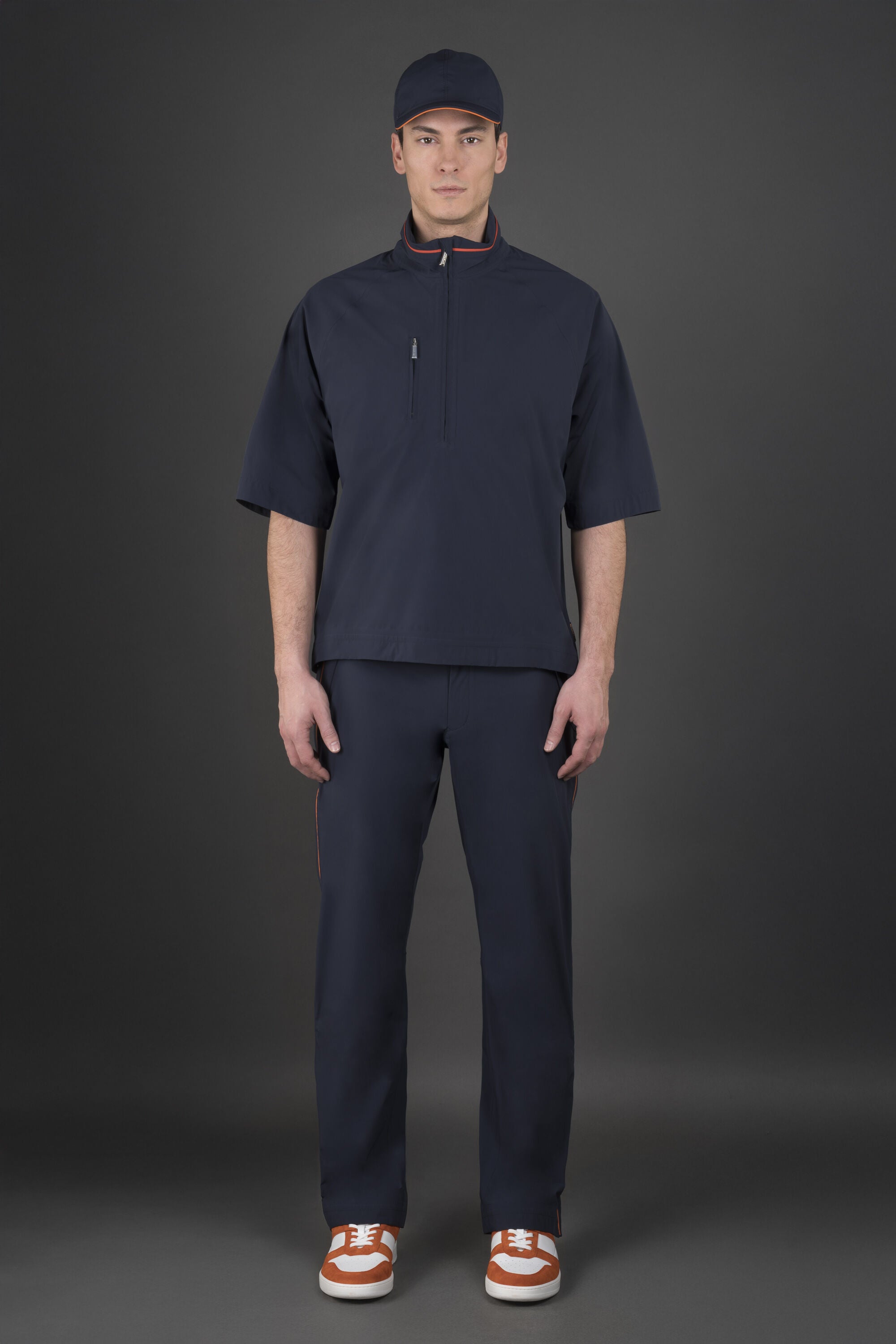 MOORER MEN'S DARK BLUE HALF ZIP JACKET