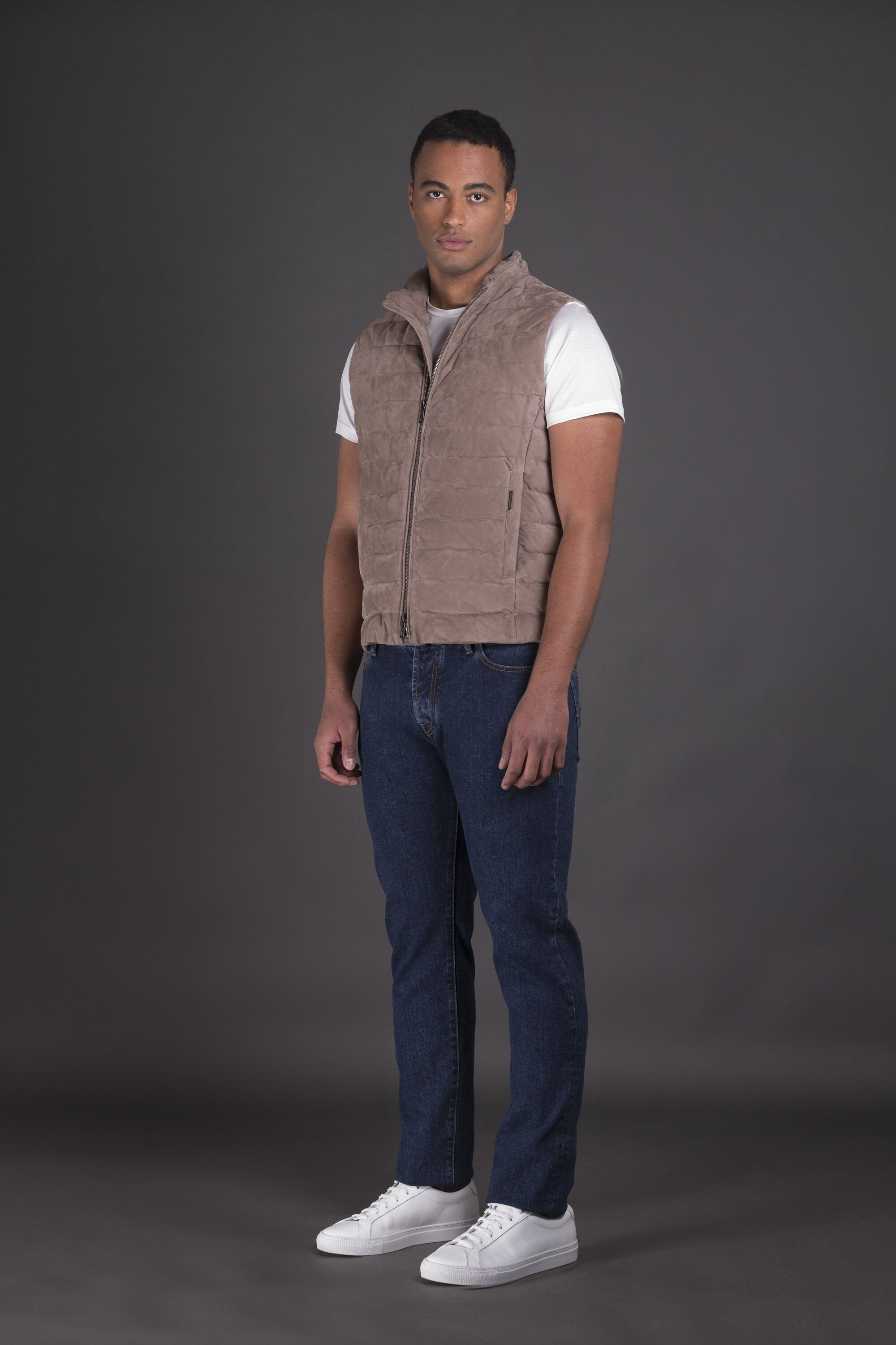 MOORER MEN'S TAUPE QUILTED ZIP-UP VEST