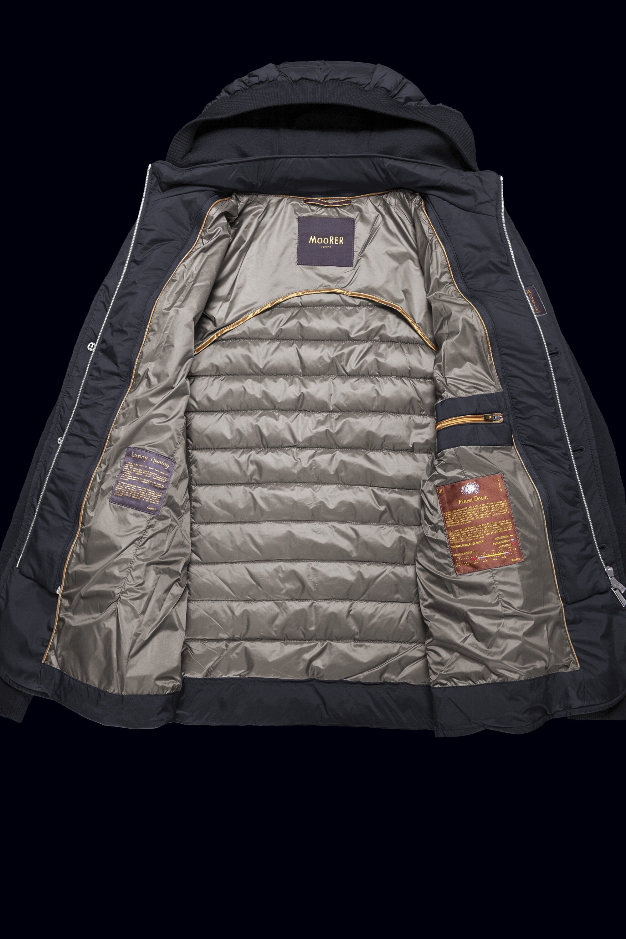 MOORER MEN'S BLACK QUILTED HOODED JACKET