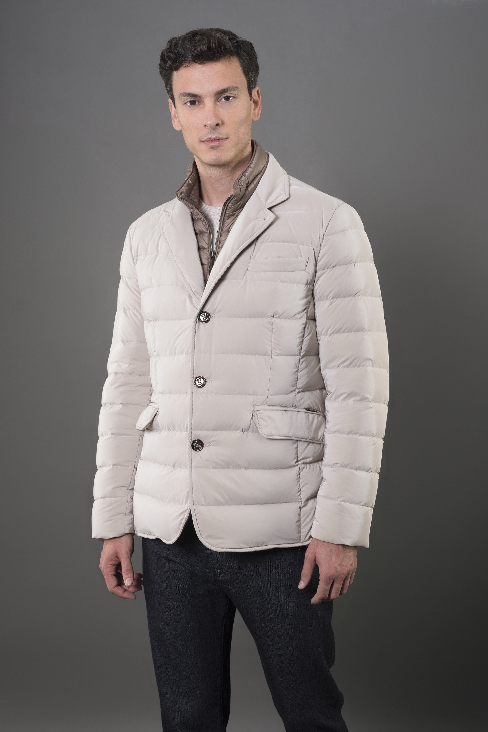 MOORER MEN'S LIGHT BEIGE QUILTED BLAZER JACKET