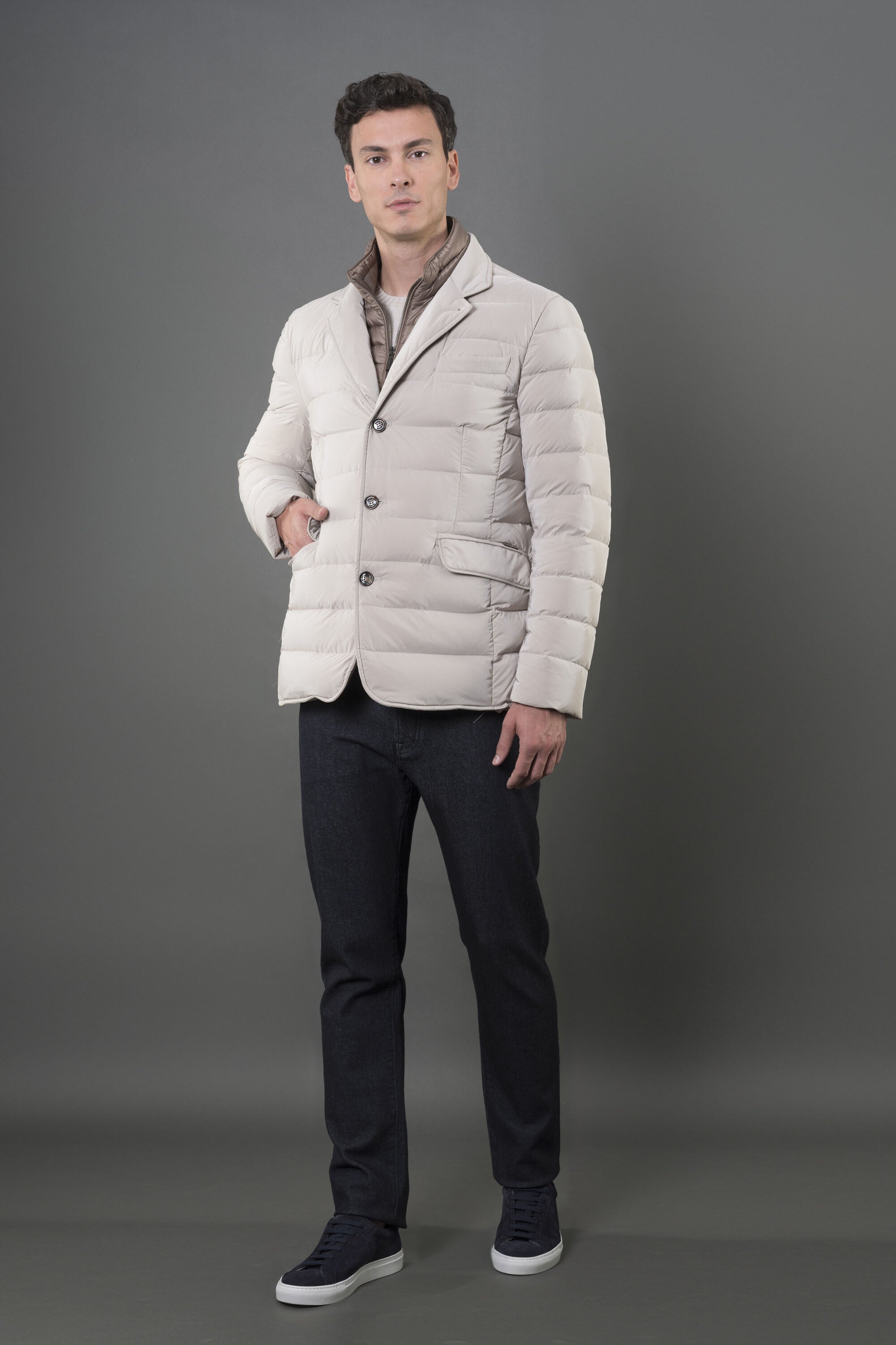MOORER MEN'S LIGHT BEIGE QUILTED BLAZER JACKET