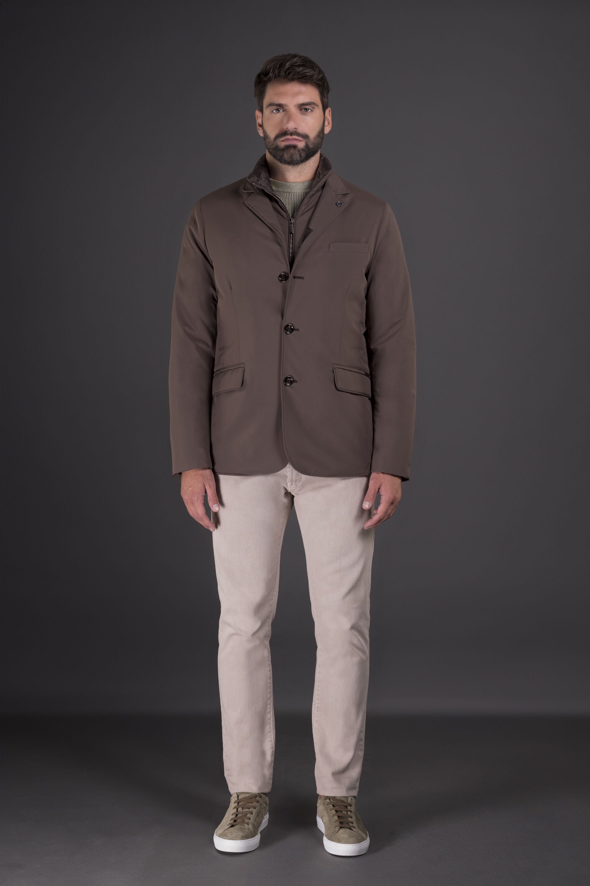 MOORER MEN'S BROWN TAILORED JACKET WITH BUTTONS