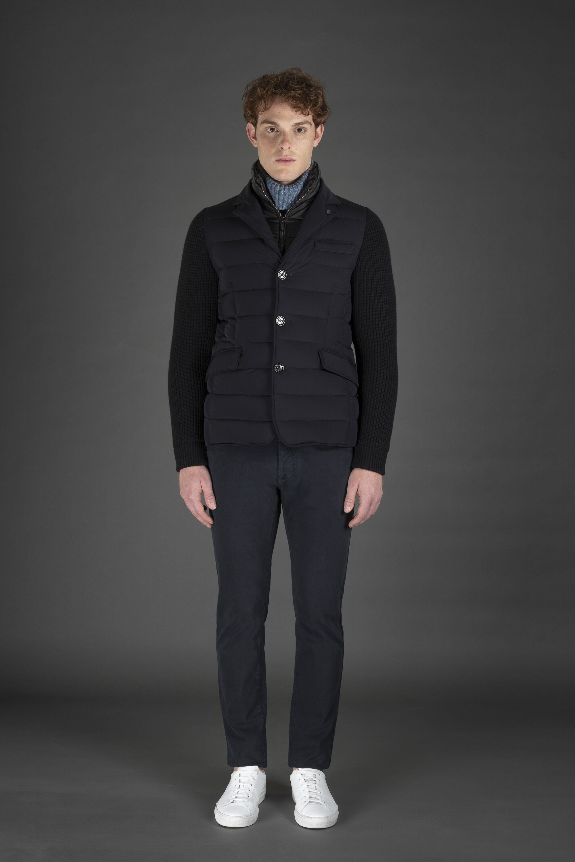 MOORER MEN'S DARK BLUE QUILTED VEST WITH BUTTONS