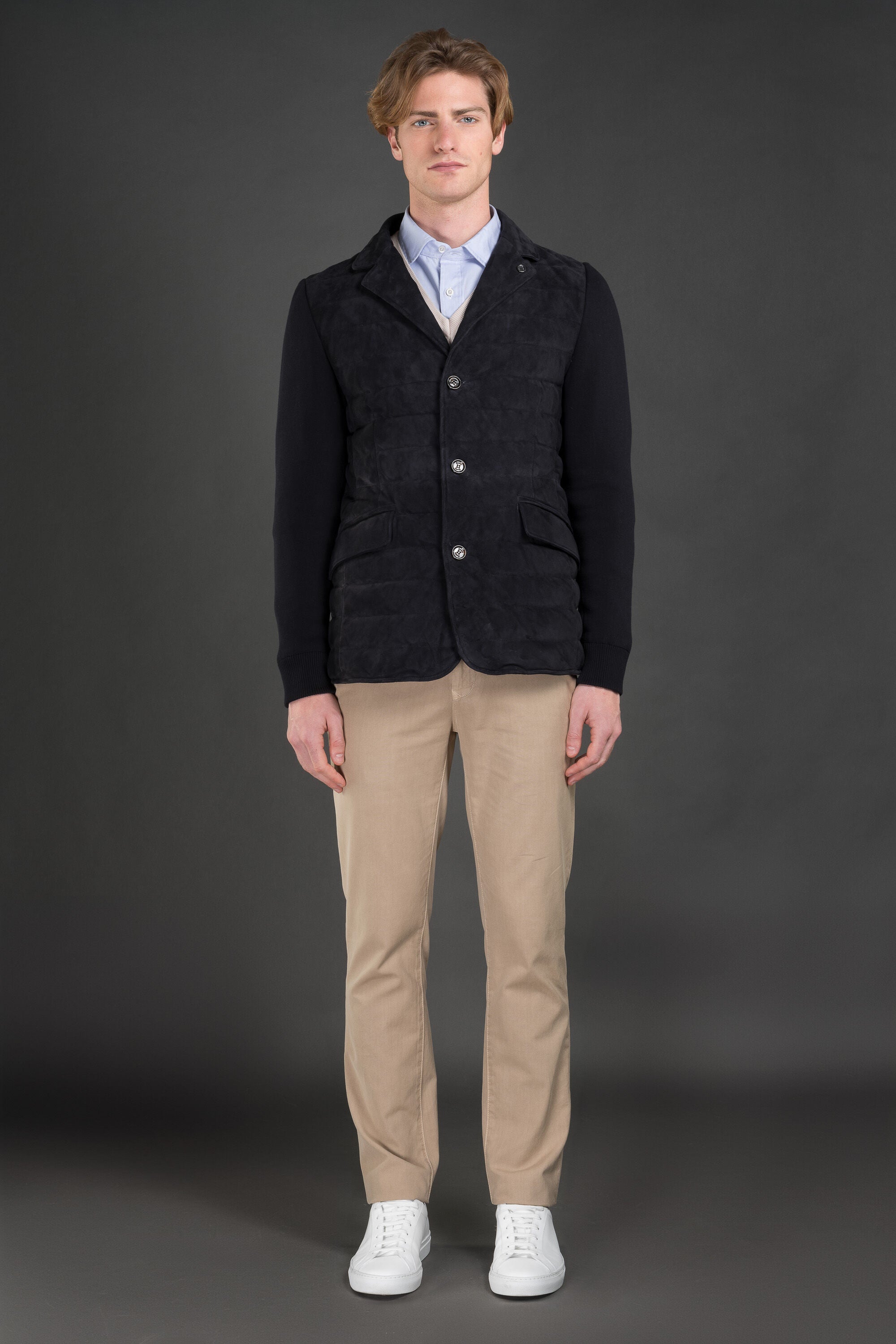 MOORER MEN'S DARK BLUE QUILTED JACKET