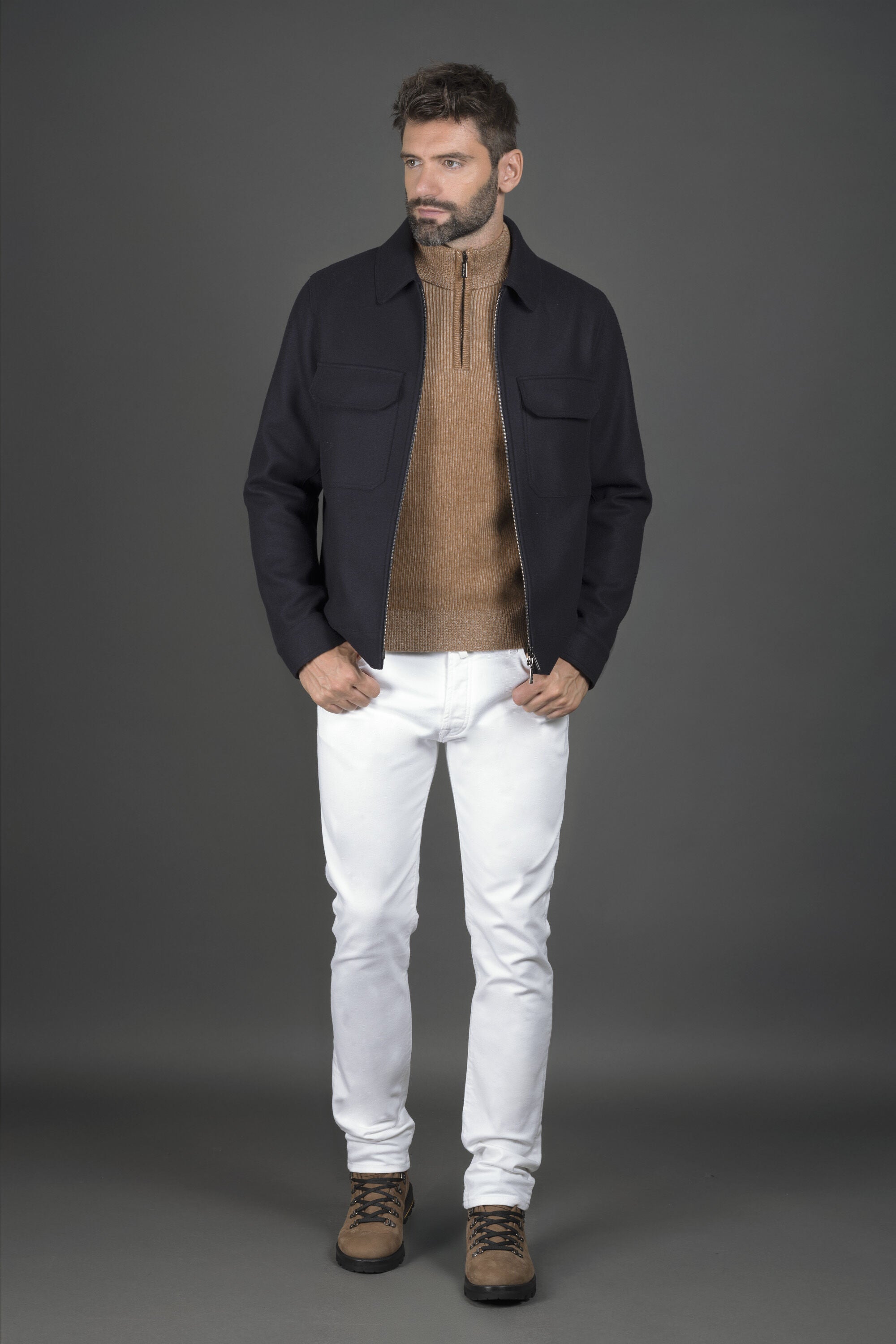 MOORER MEN'S DARK BLUE JACKET WITH POCKETS