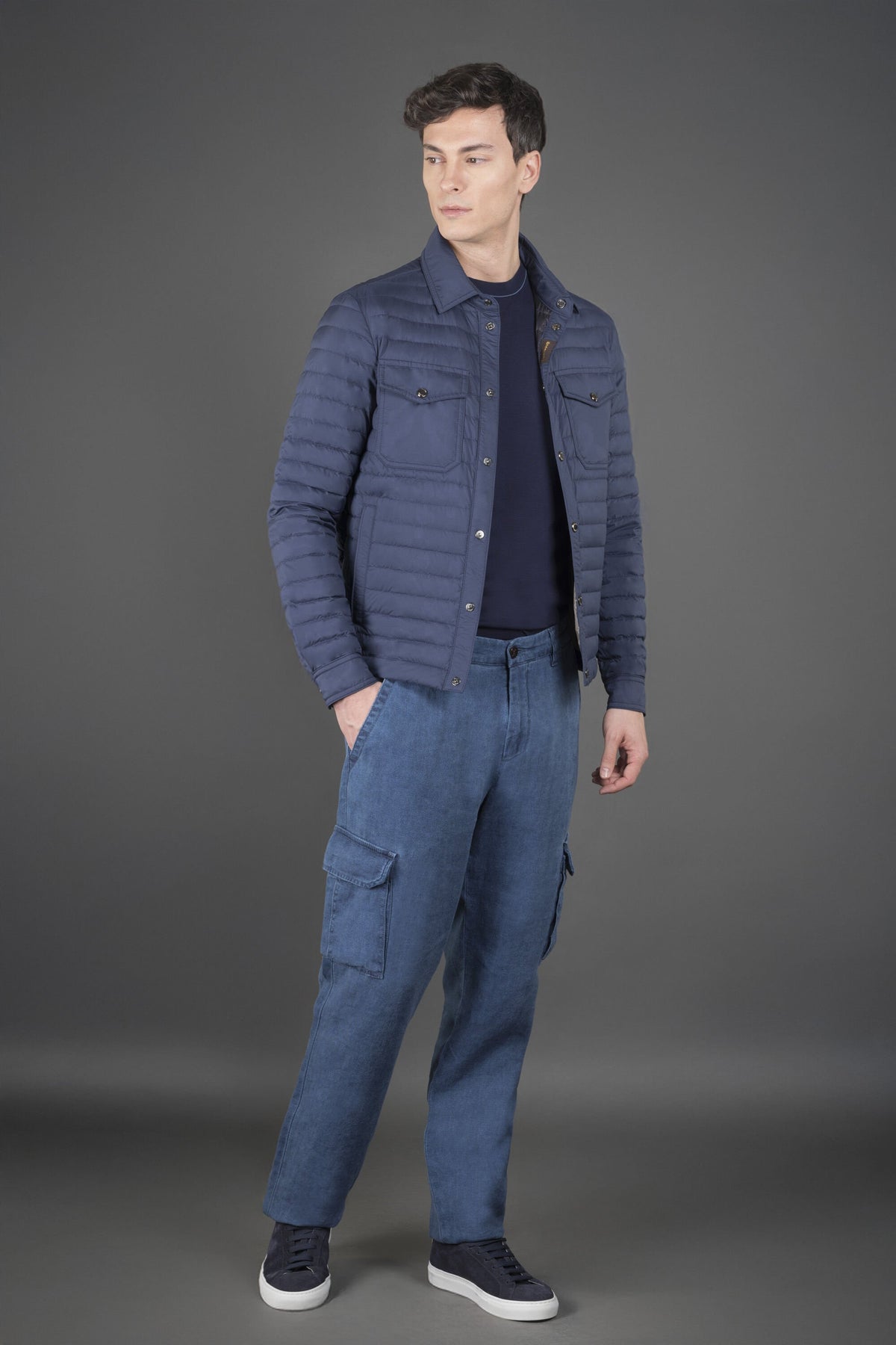 MOORER MEN'S NAVY QUILTED JACKET WITH POCKETS