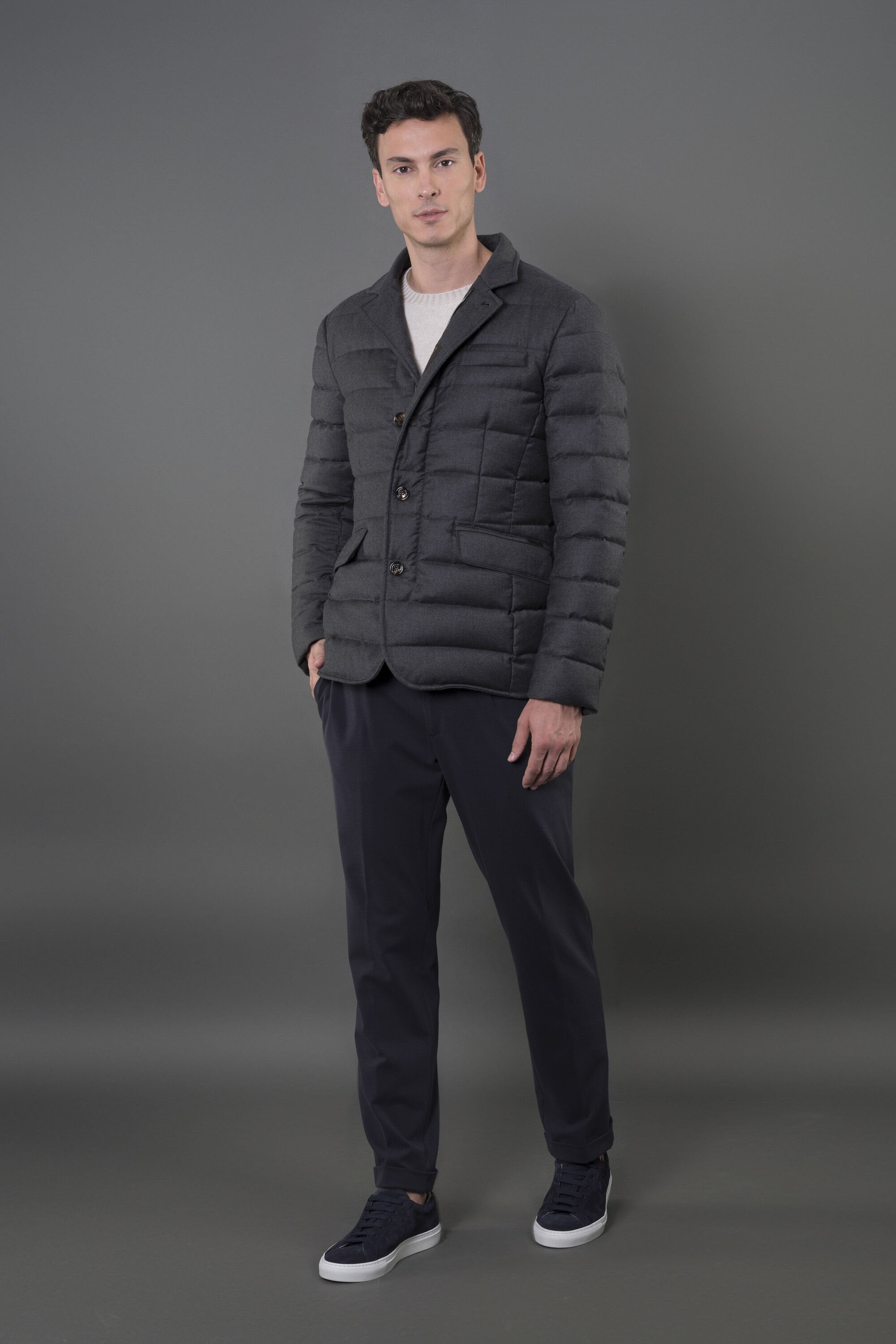 MOORER MEN'S ANTHRACITE QUILTED BUTTONED JACKET