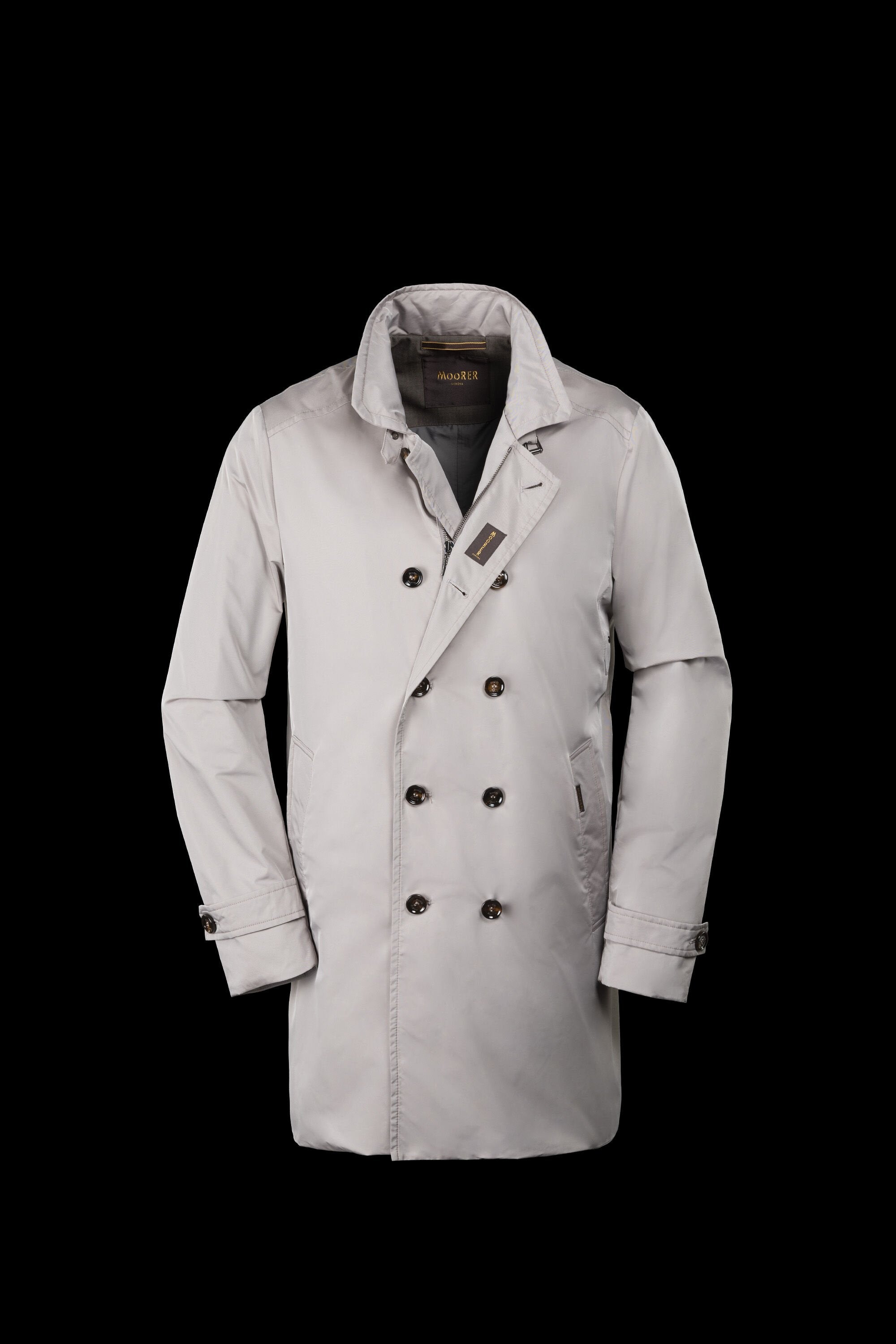 MOORER MEN'S LIGHT GREY DOUBLE-BREASTED TRENCH COAT