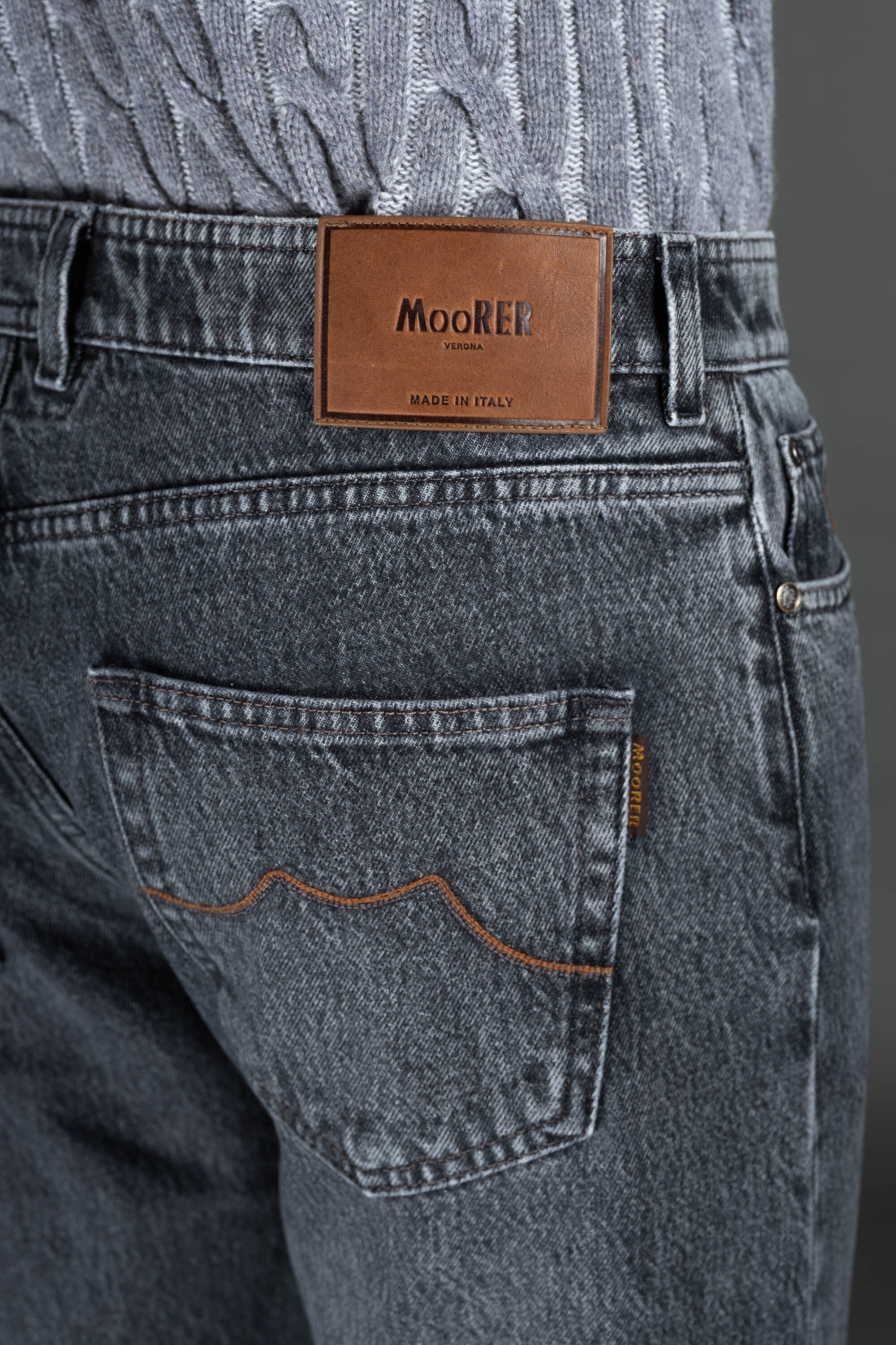 MOORER MEN'S GRAY STRAIGHT-LEG DENIM TROUSERS