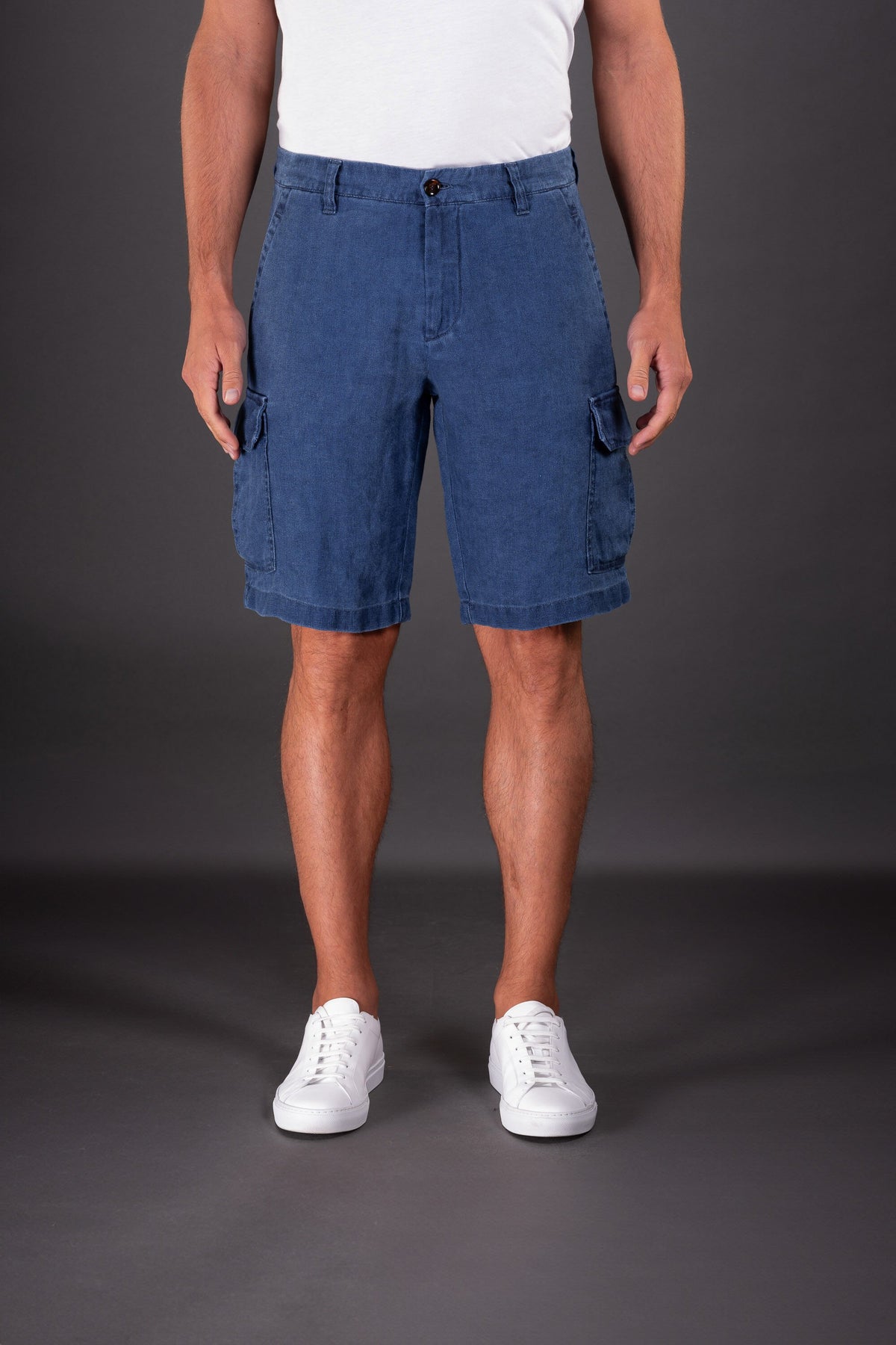 MOORER MEN'S BLUE CARGO COTTON TROUSERS