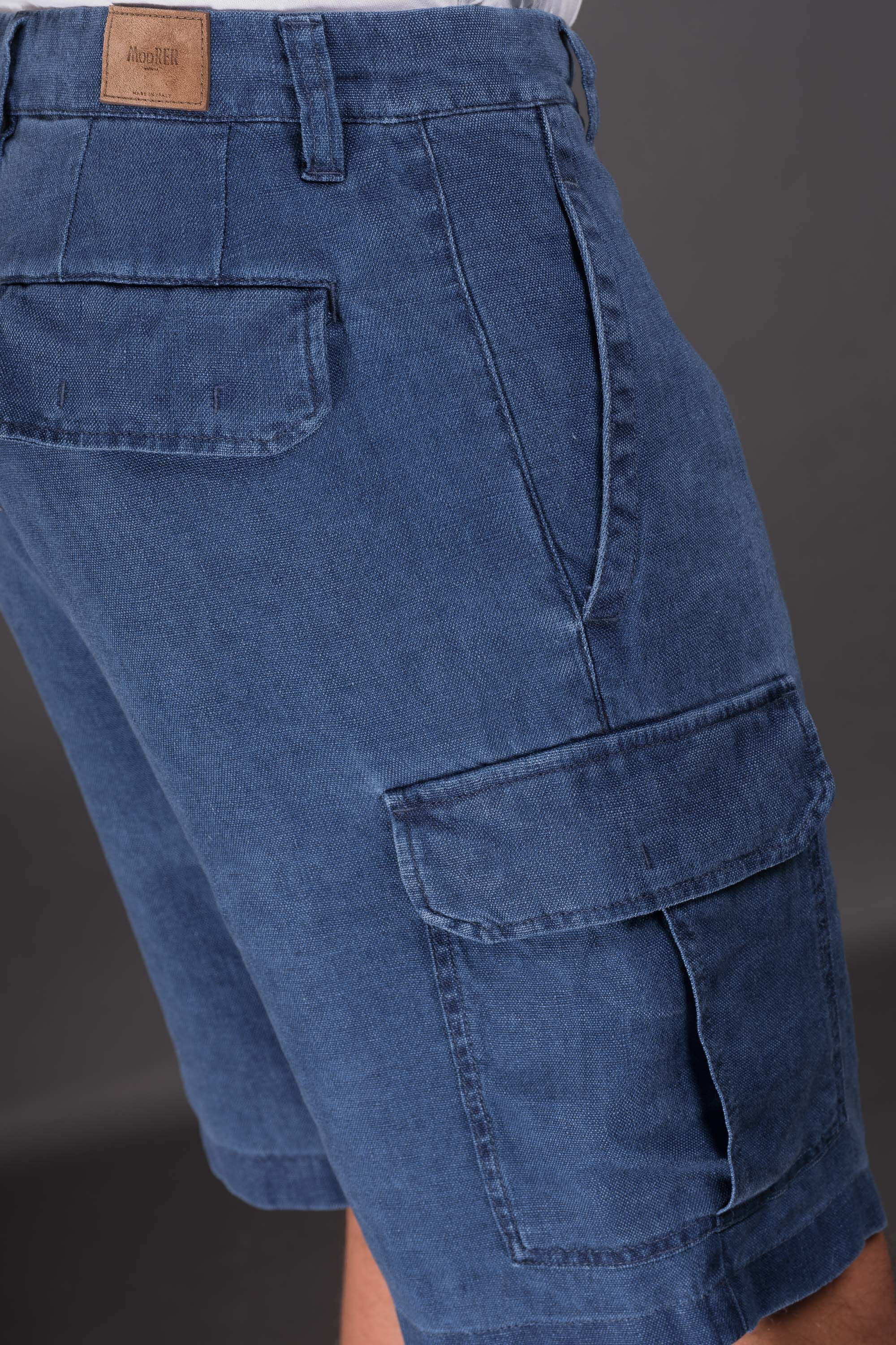 MOORER MEN'S BLUE CARGO COTTON TROUSERS