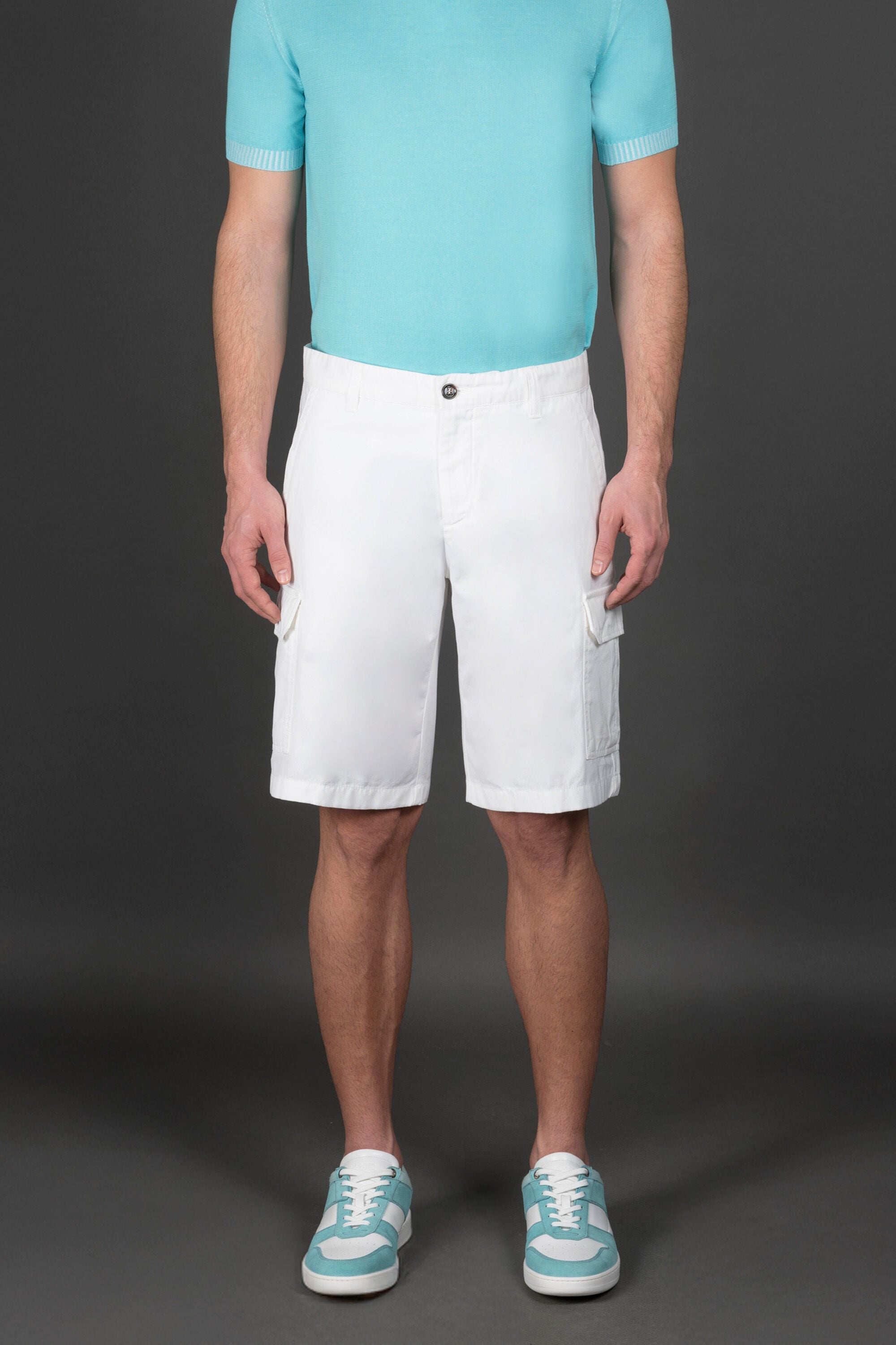 MOORER MEN'S WHITE CARGO STYLE SHORTS
