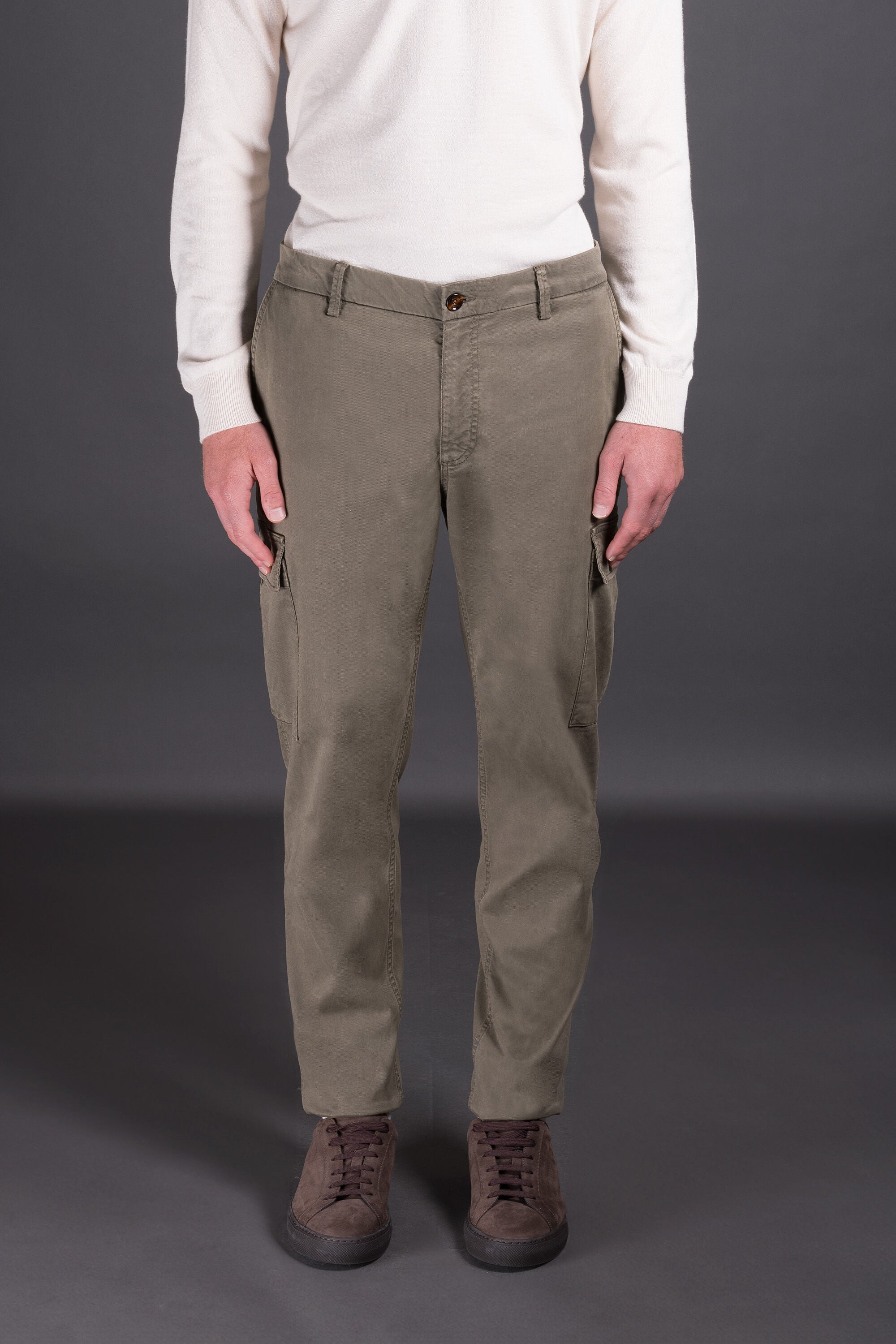 MOORER MEN'S OLIVE CARGO TROUSERS WITH POCKETS
