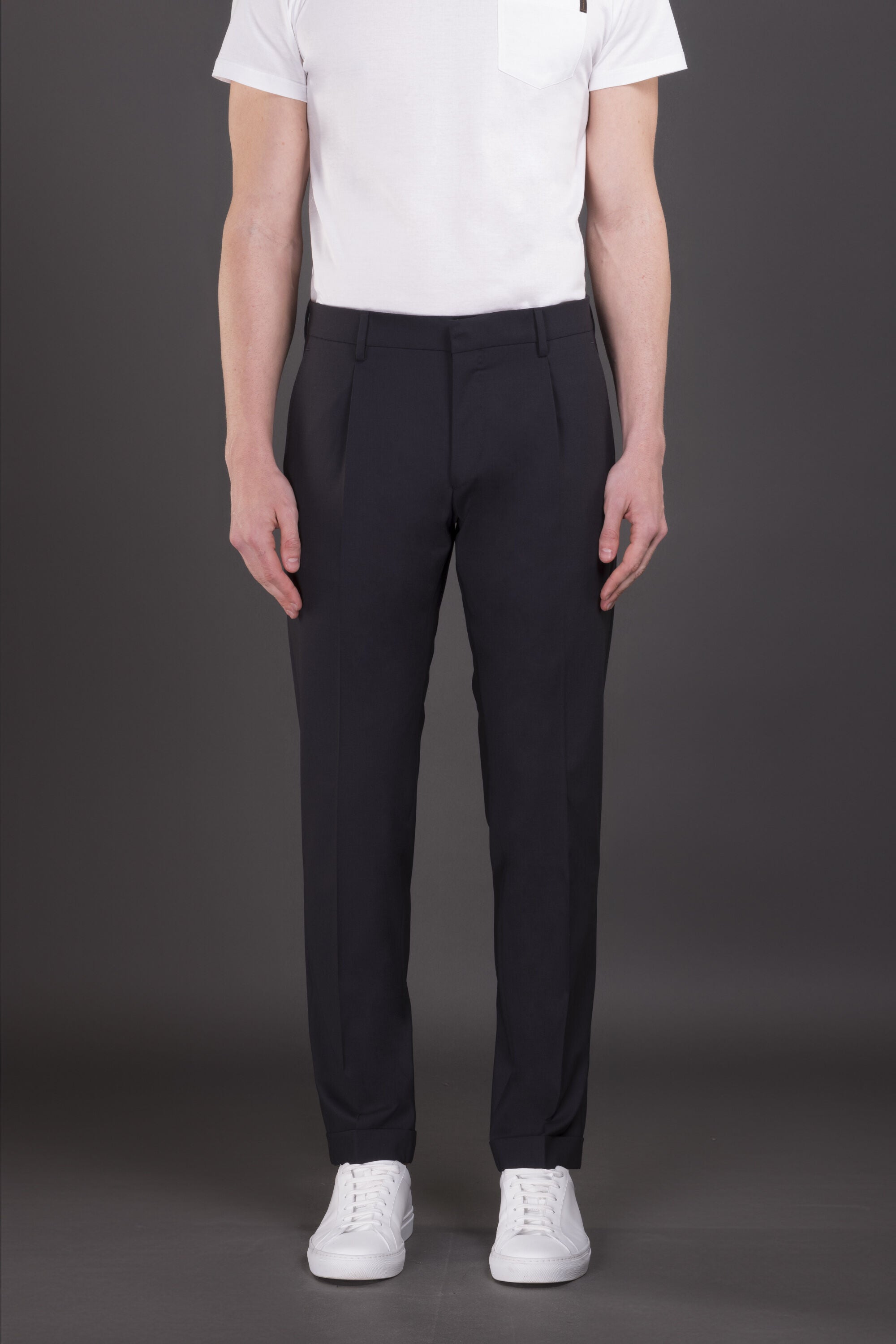 MOORER MEN'S DARK BLUE TAILORED TROUSERS