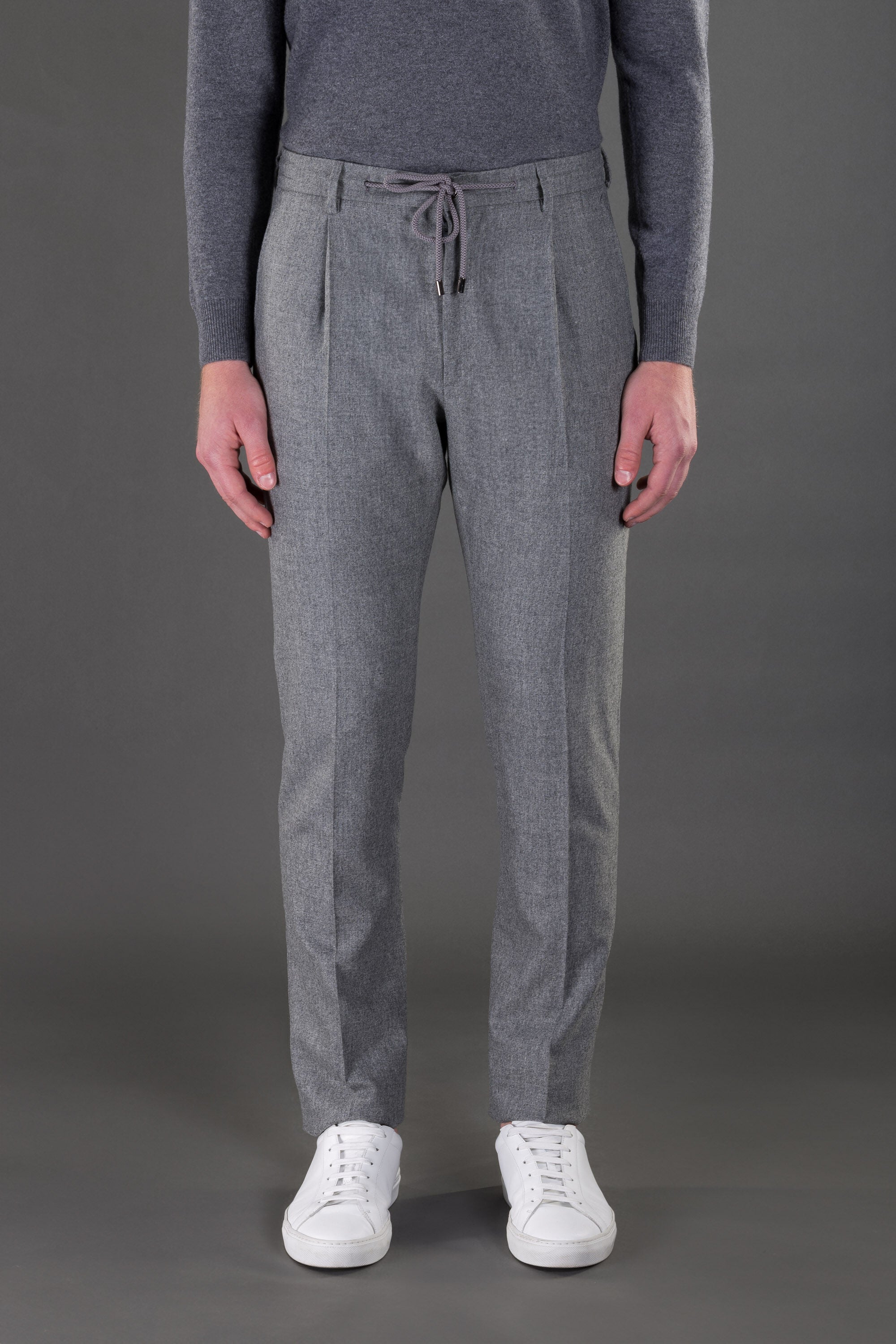 MOORER MEN'S GRAY DRAWSTRING TAILORED TROUSERS
