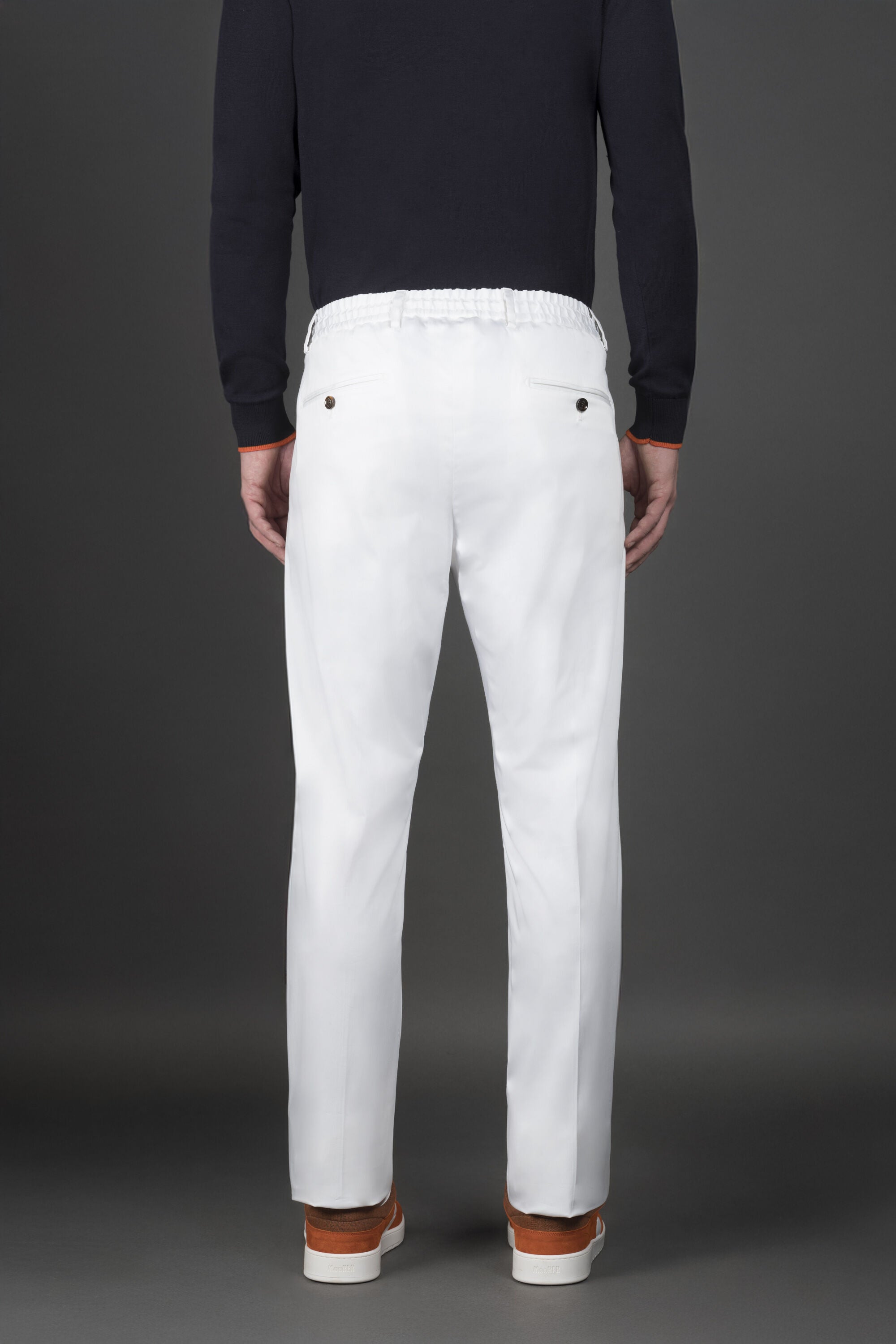 MOORER MEN'S WHITE TAILORED DRAWSTRING TROUSERS