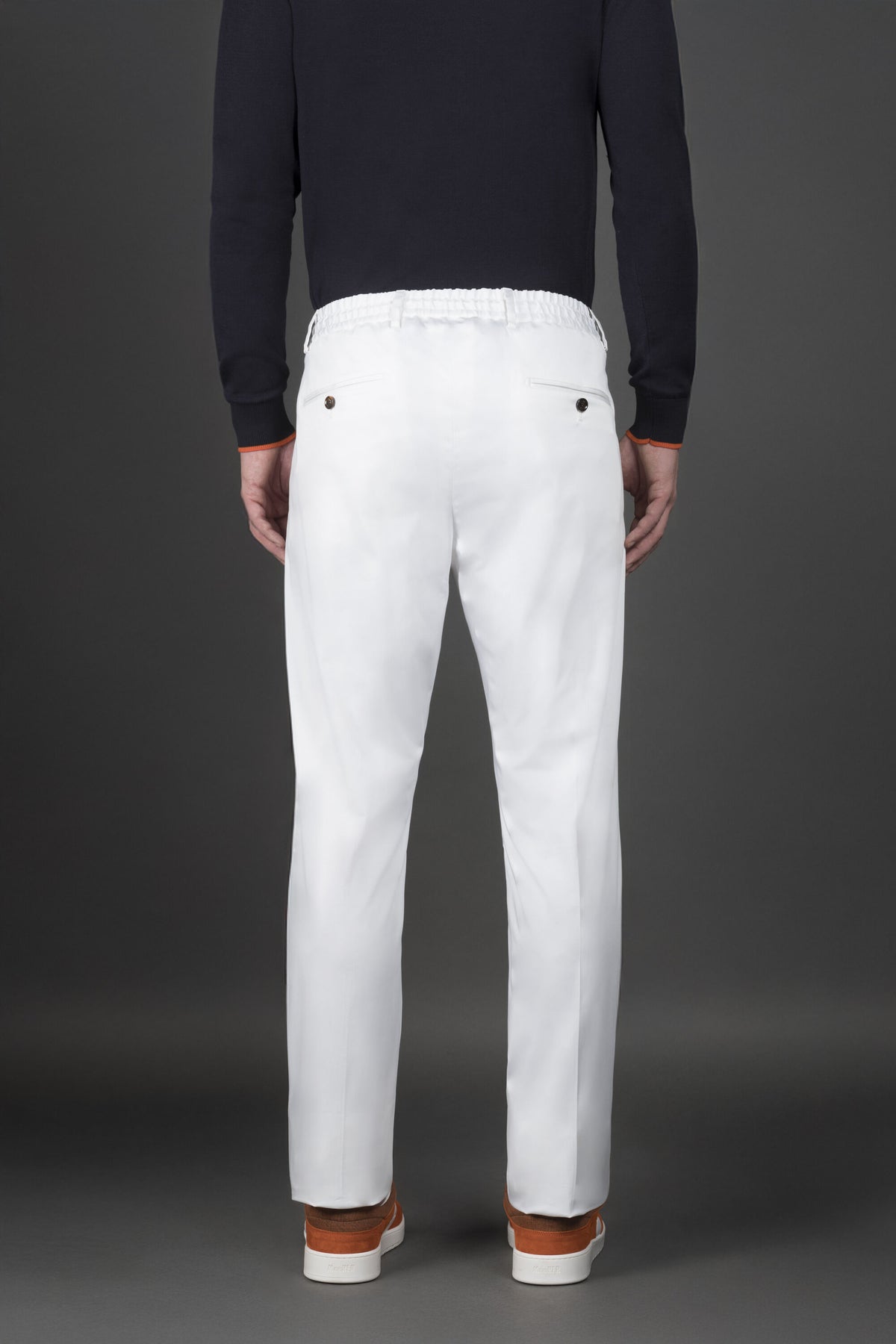 MOORER MEN'S WHITE TAILORED DRAWSTRING TROUSERS