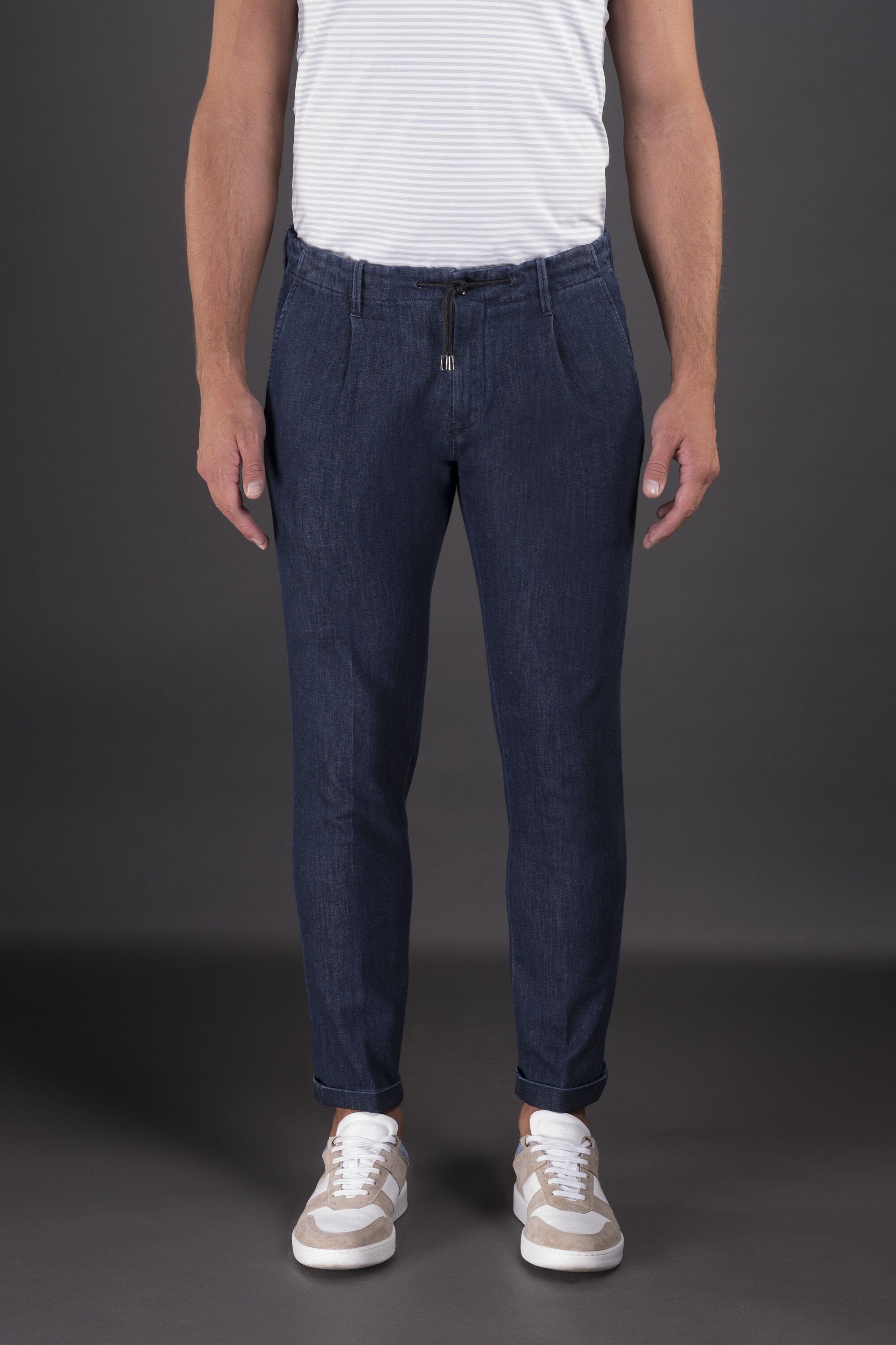 MOORER MEN'S DARK BLUE COTTON TROUSERS