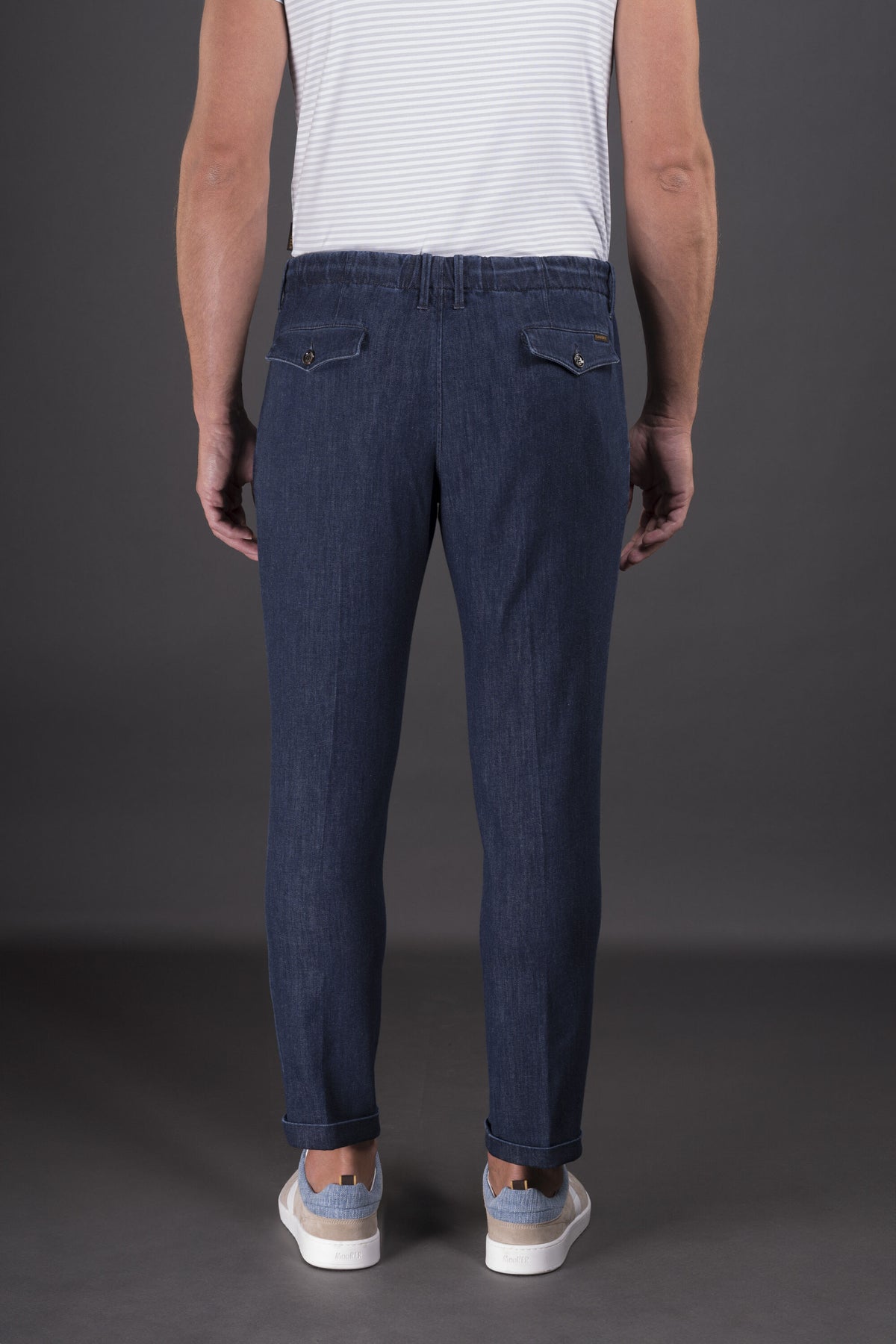 MOORER MEN'S DARK BLUE COTTON TROUSERS