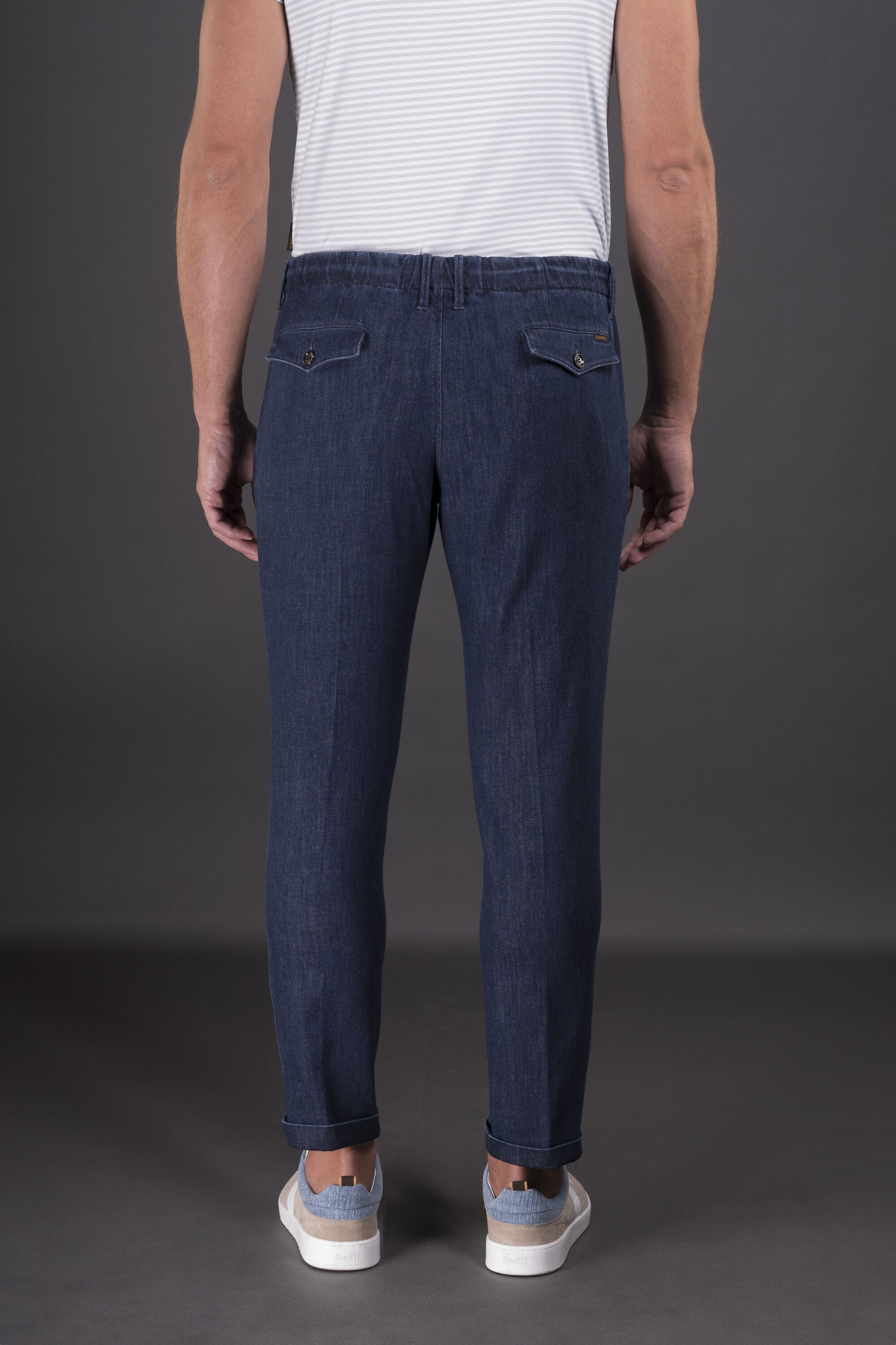 MOORER MEN'S DARK BLUE COTTON TROUSERS