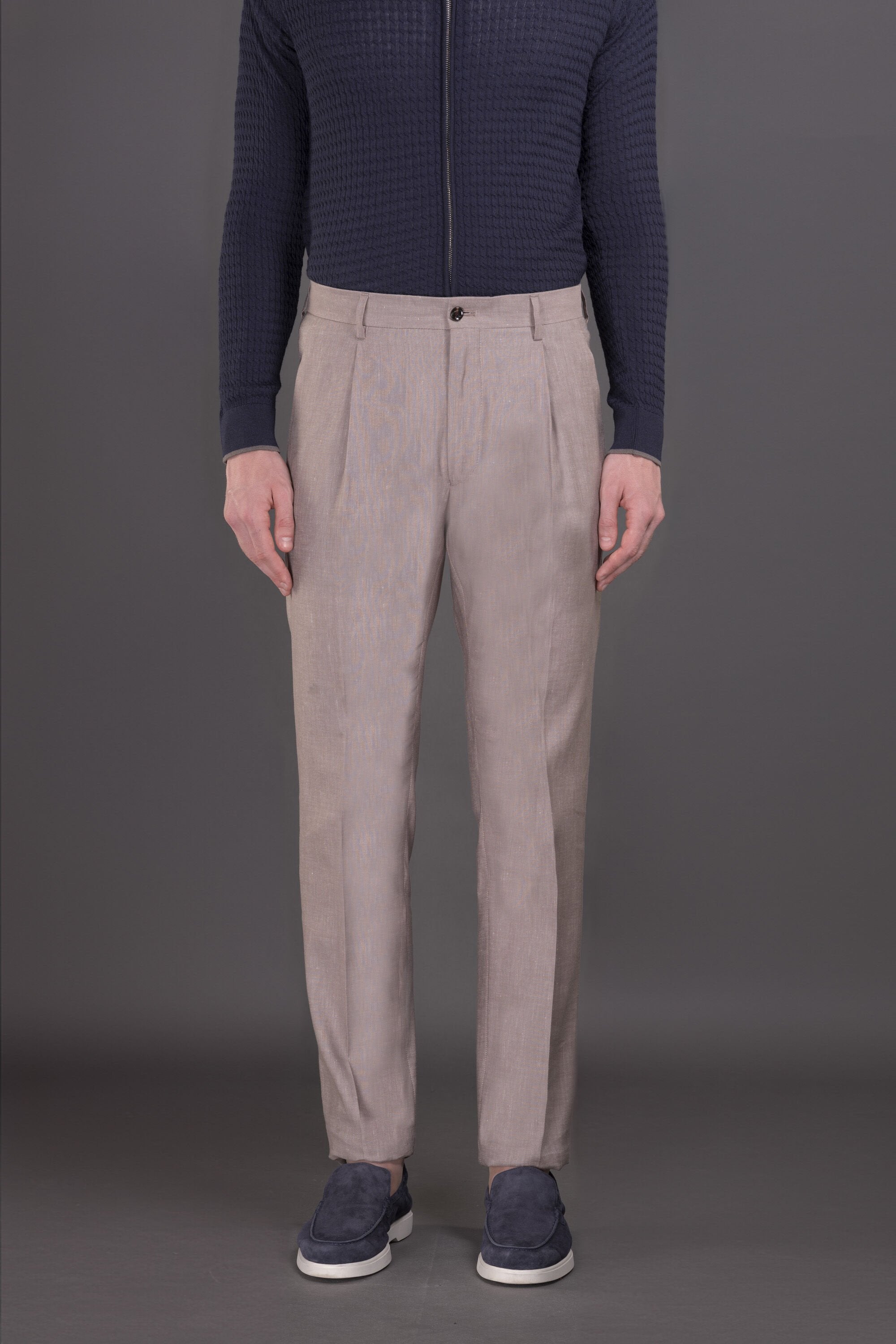 MOORER MEN'S LIGHT BEIGE TAILORED TROUSERS
