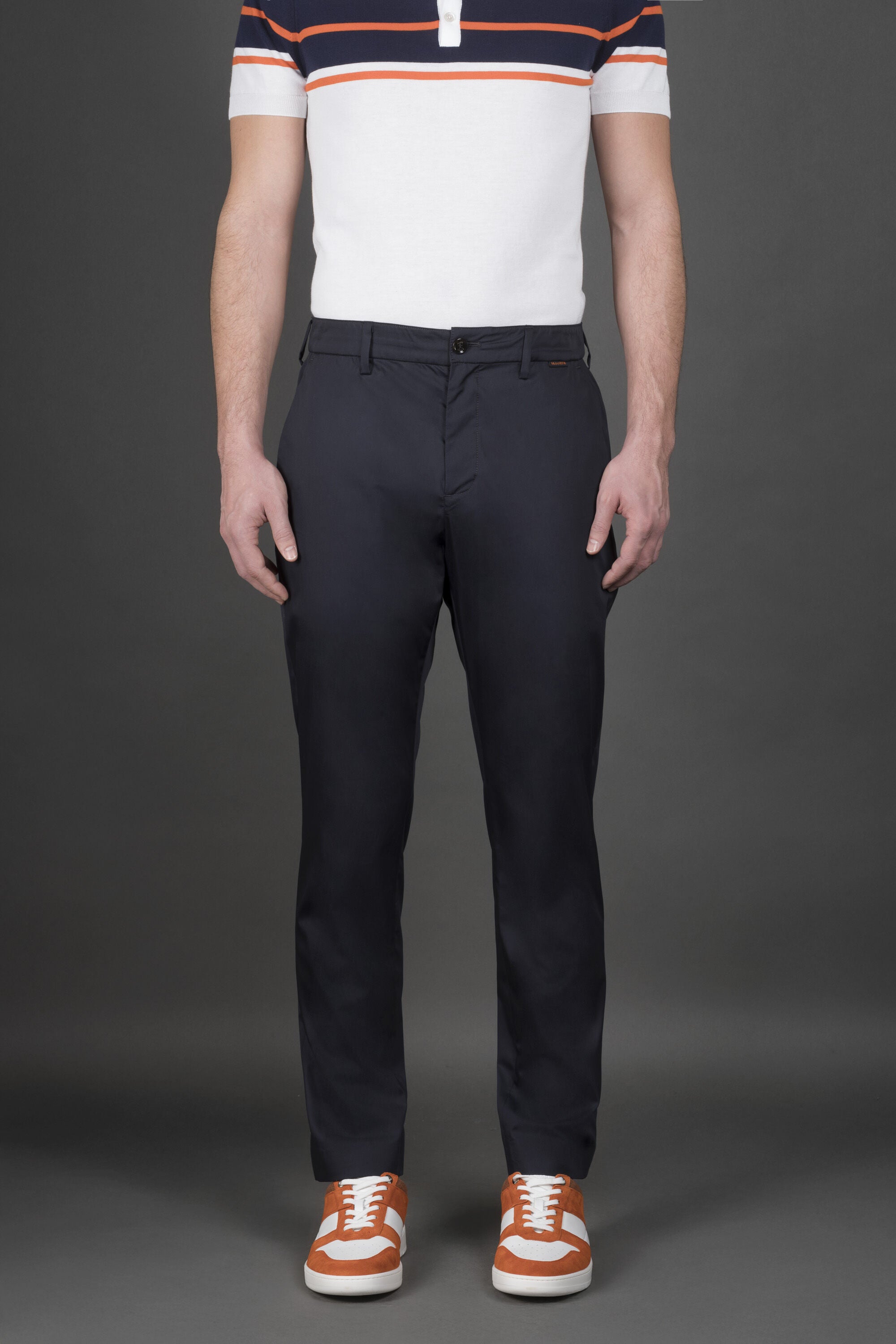 MOORER MEN'S DARK BLUE TAILORED TROUSERS