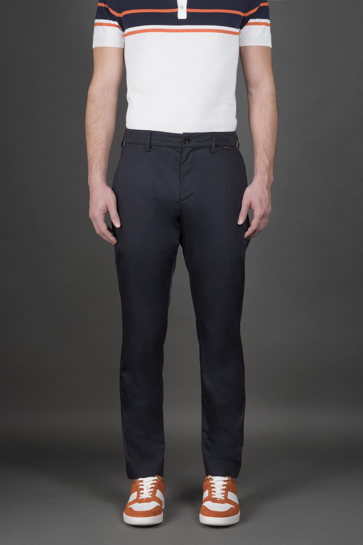 MOORER MEN'S DARK BLUE TAILORED TROUSERS