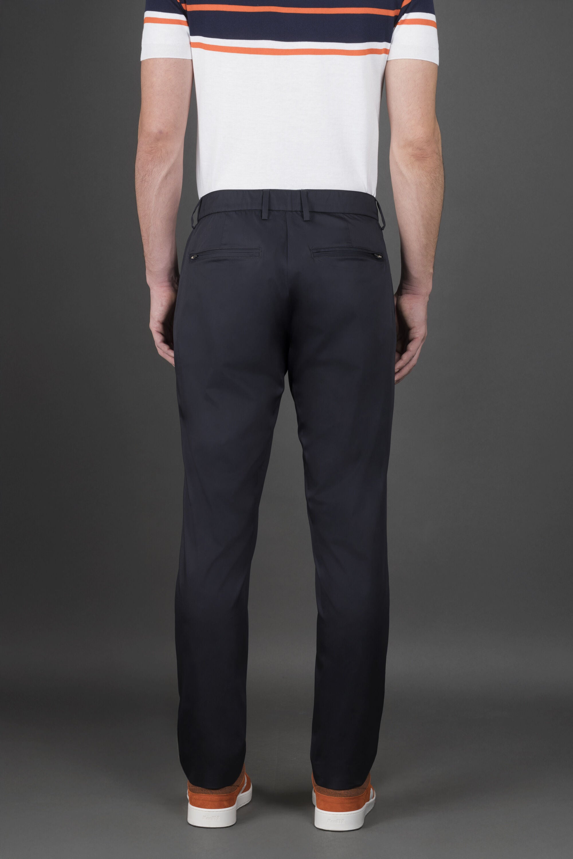 MOORER MEN'S DARK BLUE TAILORED TROUSERS