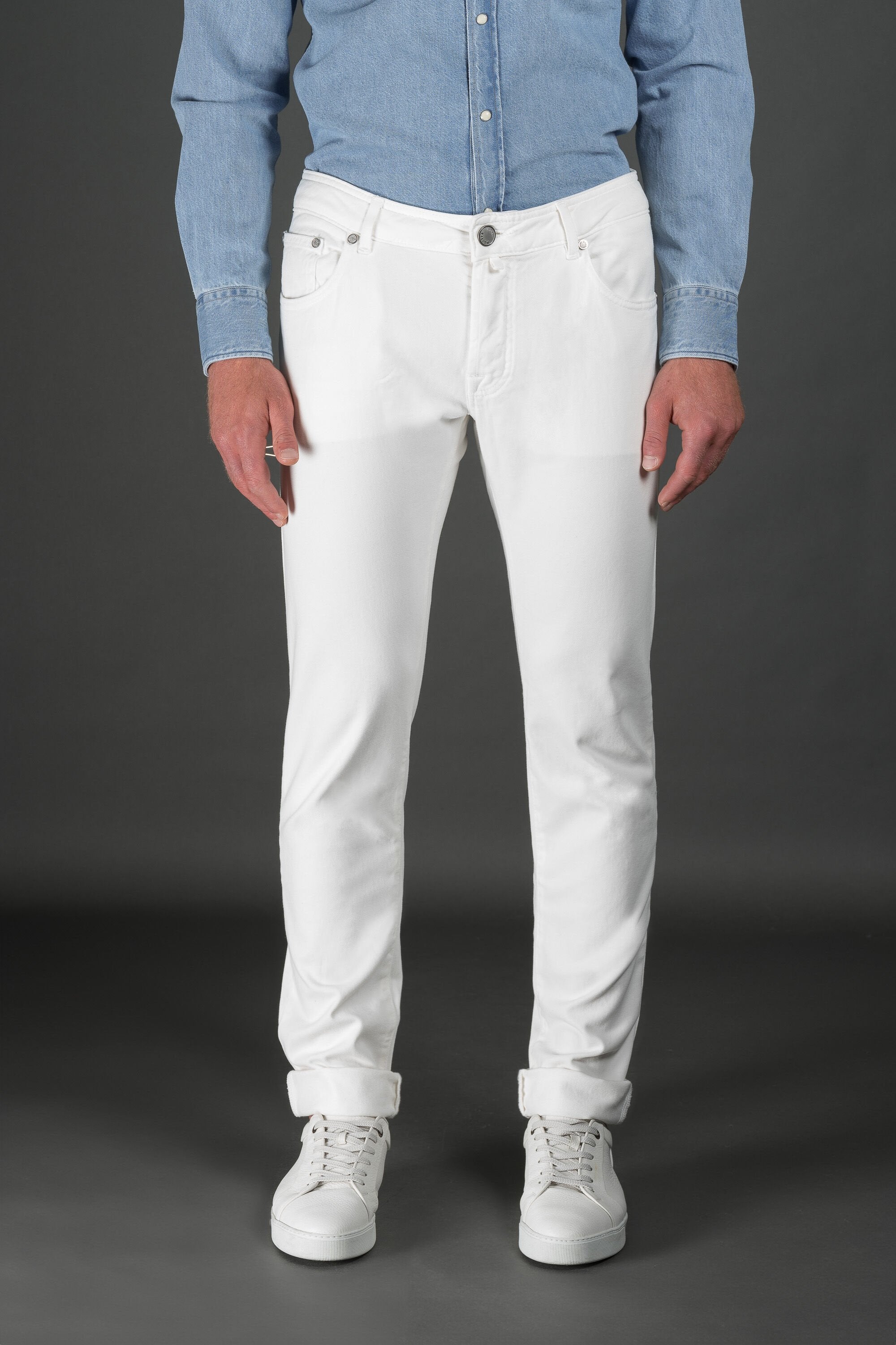 MOORER MEN'S WHITE SLIM FIT TROUSERS