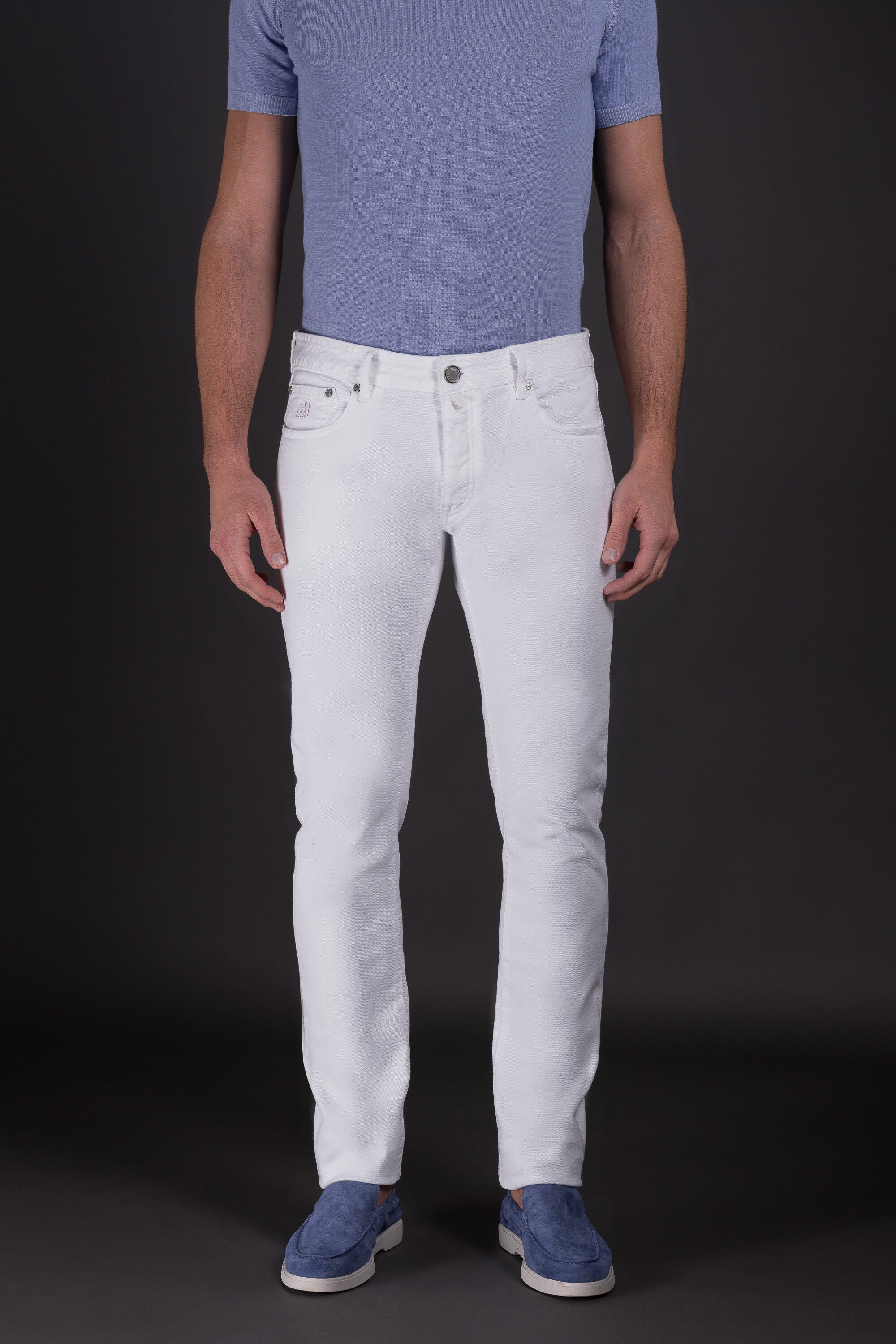 MOORER MEN'S WHITE SLIM FIT TROUSERS