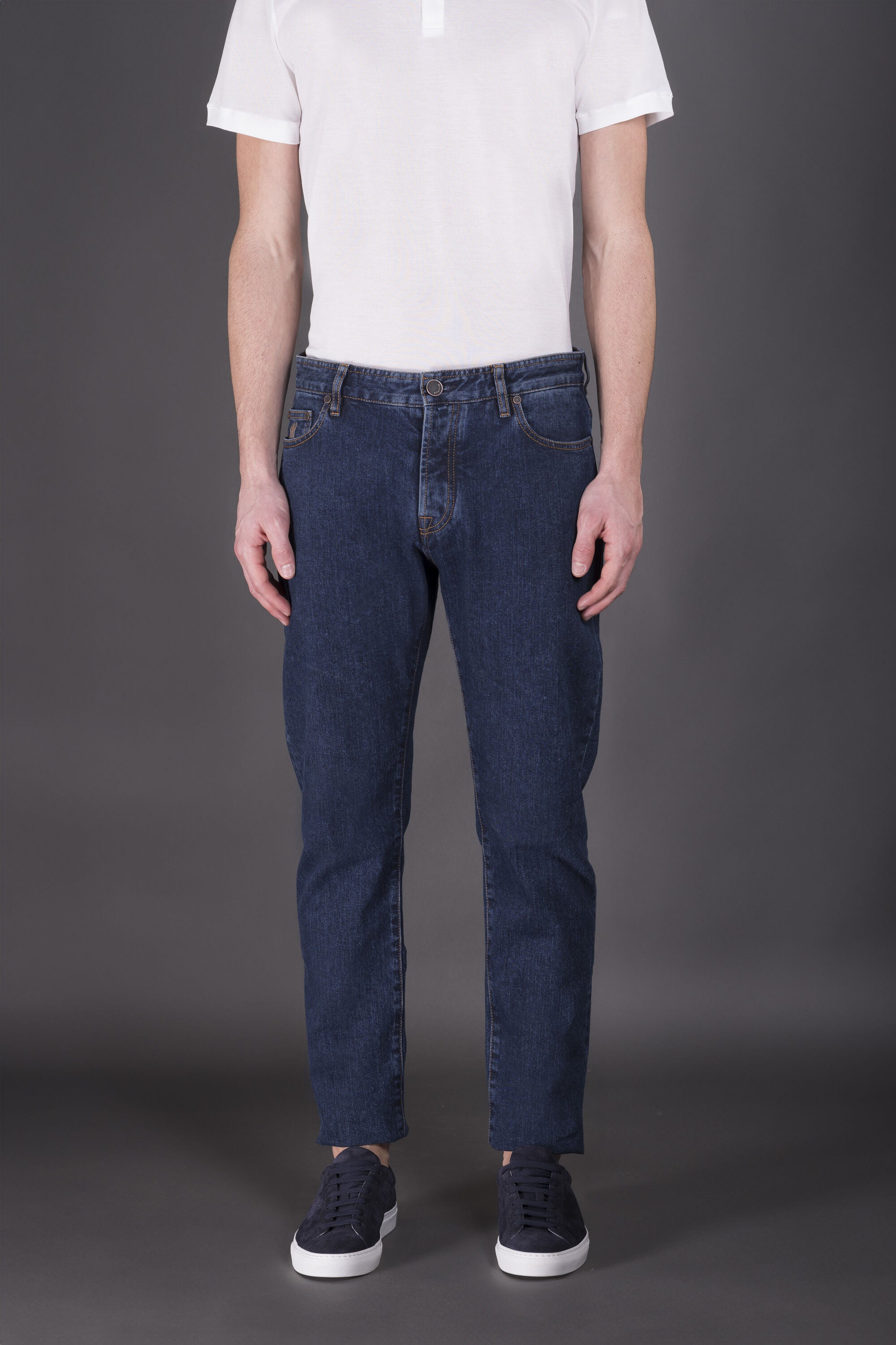 MOORER MEN'S DARK BLUE STRAIGHT-LEG JEANS