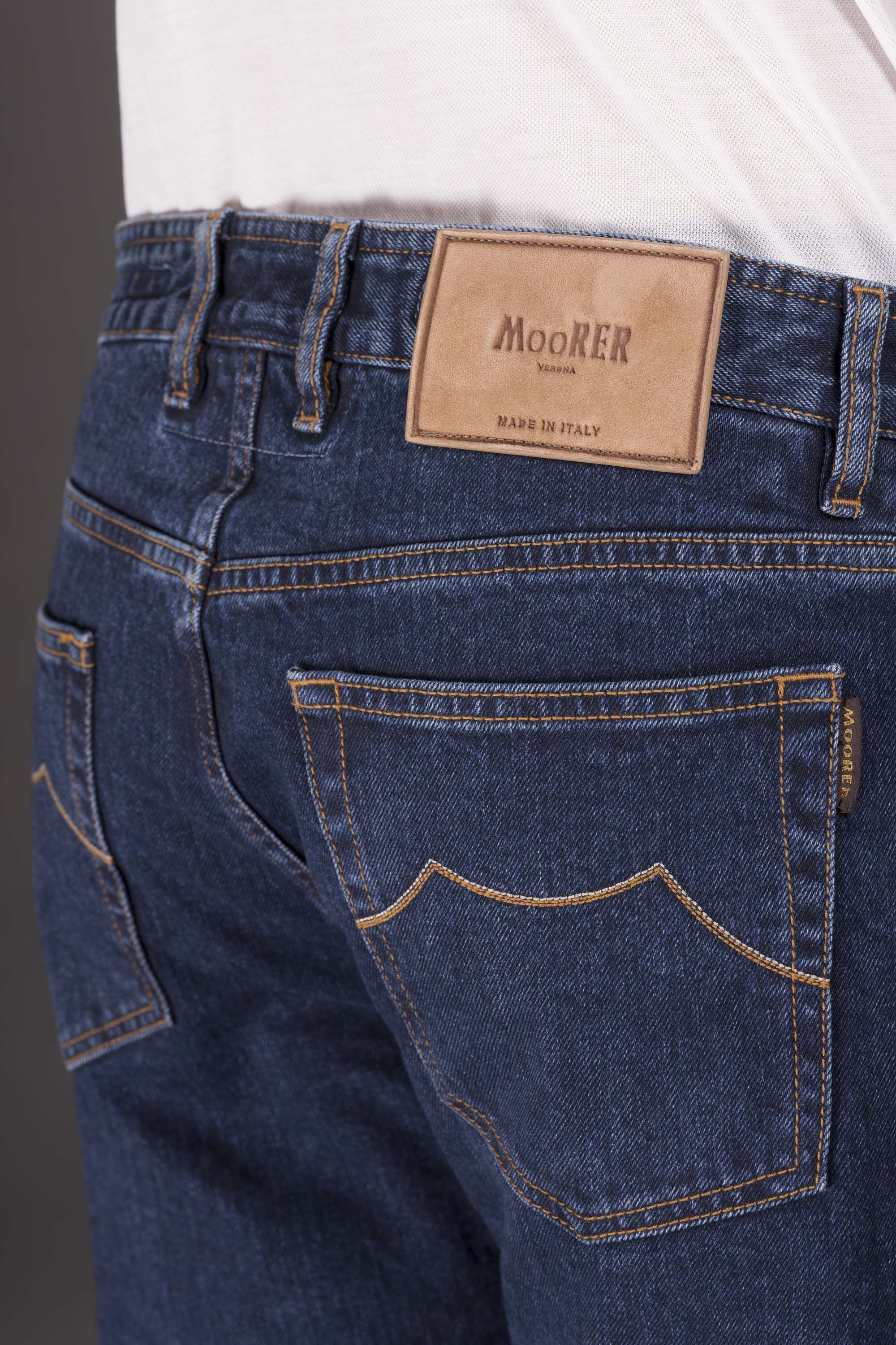MOORER MEN'S DARK BLUE STRAIGHT-LEG JEANS