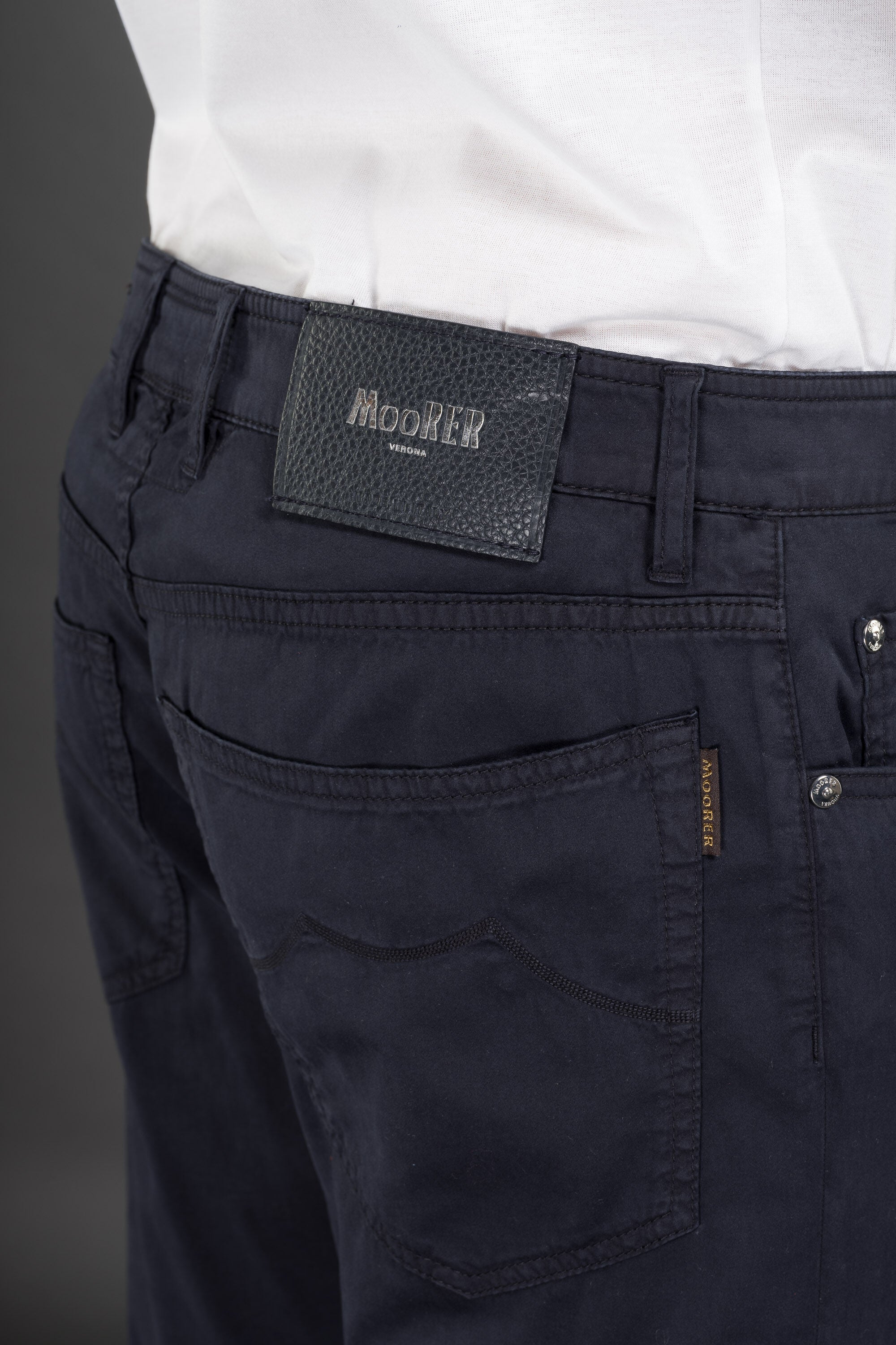 MOORER MEN'S NAVY COTTON CASUAL TROUSERS