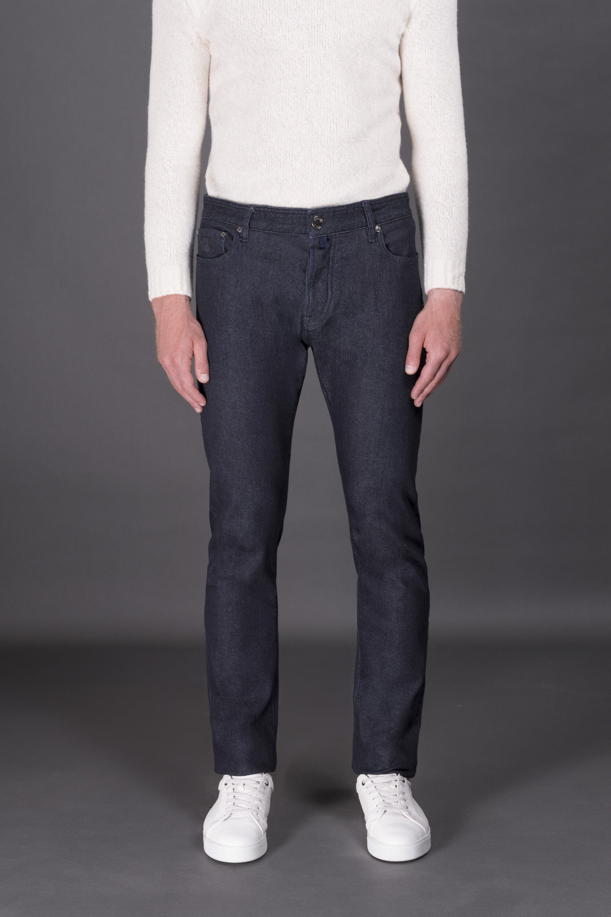 MOORER MEN'S DARK BLUE SLIM TROUSERS