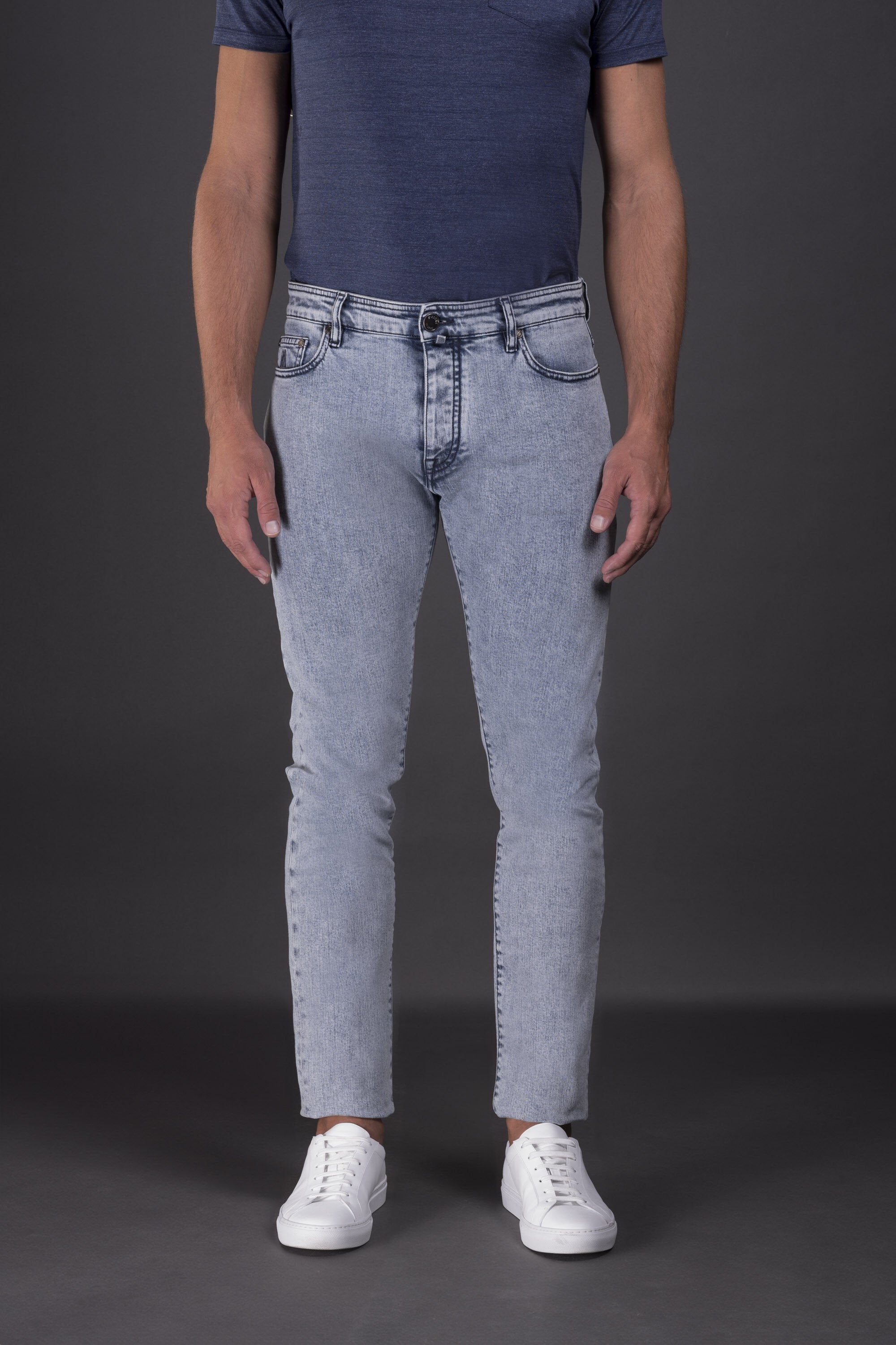 MOORER MEN'S LIGHT BLUE SLIM FIT TROUSERS