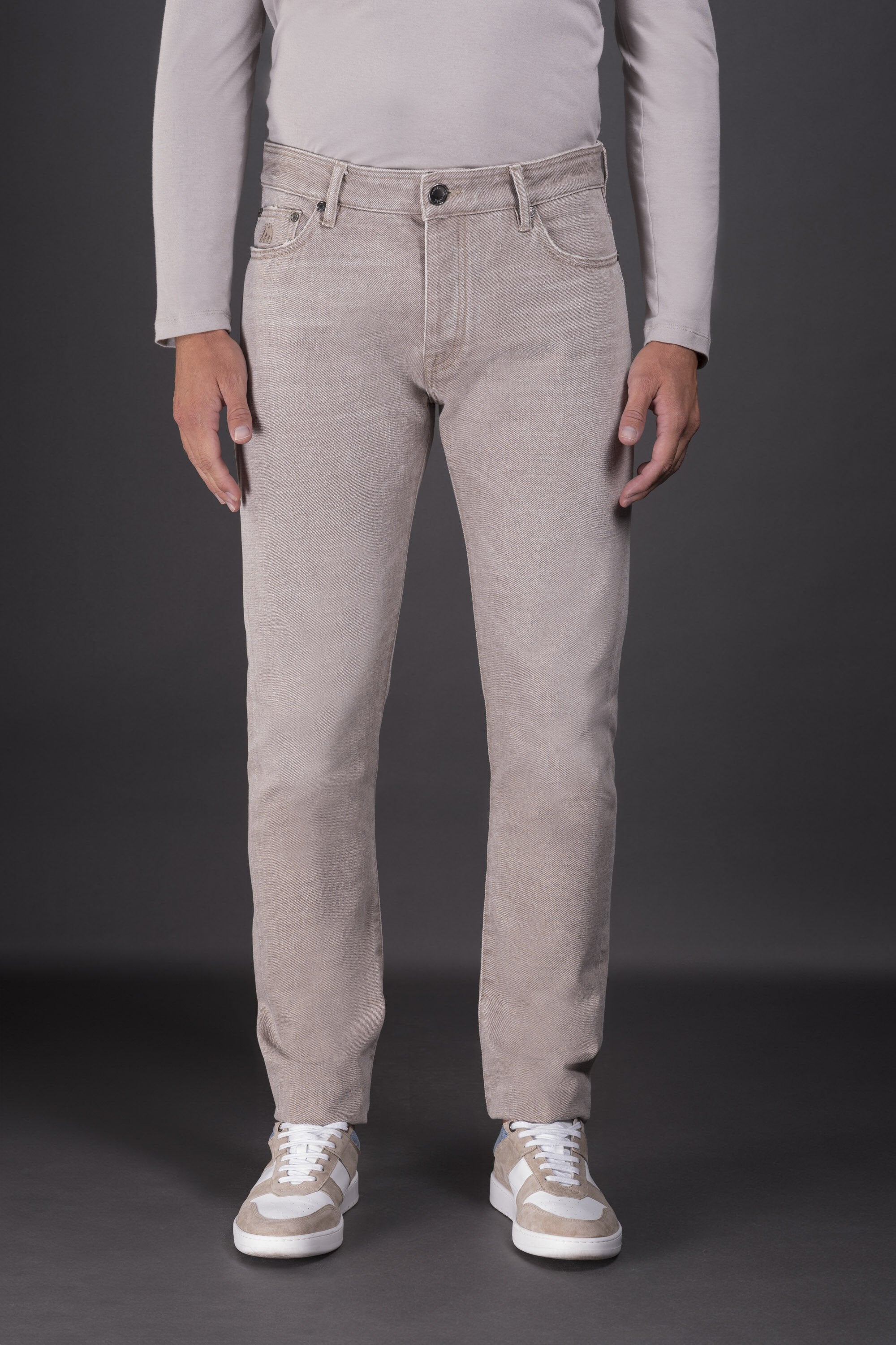MOORER MEN'S BEIGE TEXTURED STRAIGHT-LEG TROUSERS