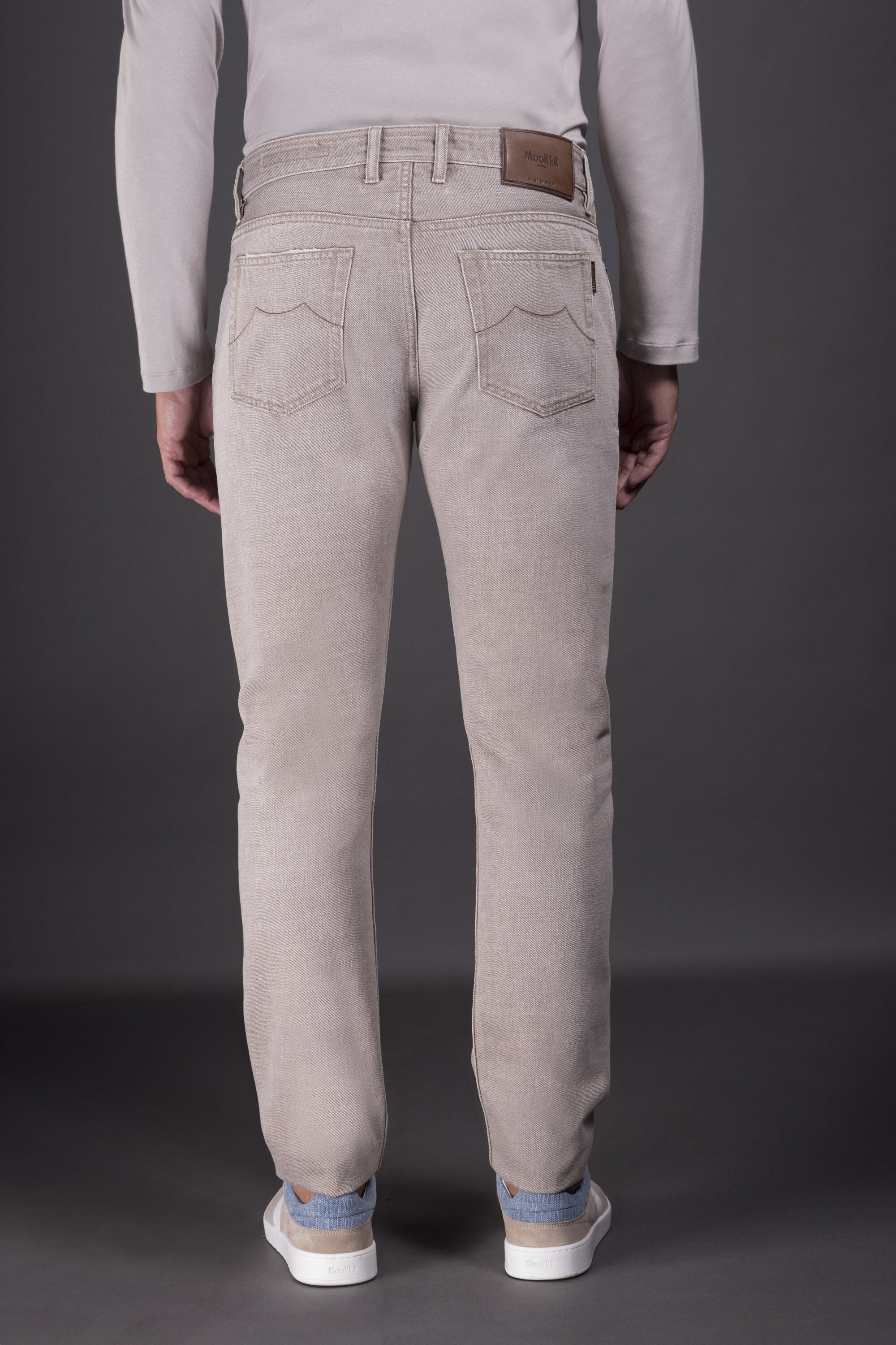 MOORER MEN'S BEIGE TEXTURED STRAIGHT-LEG TROUSERS