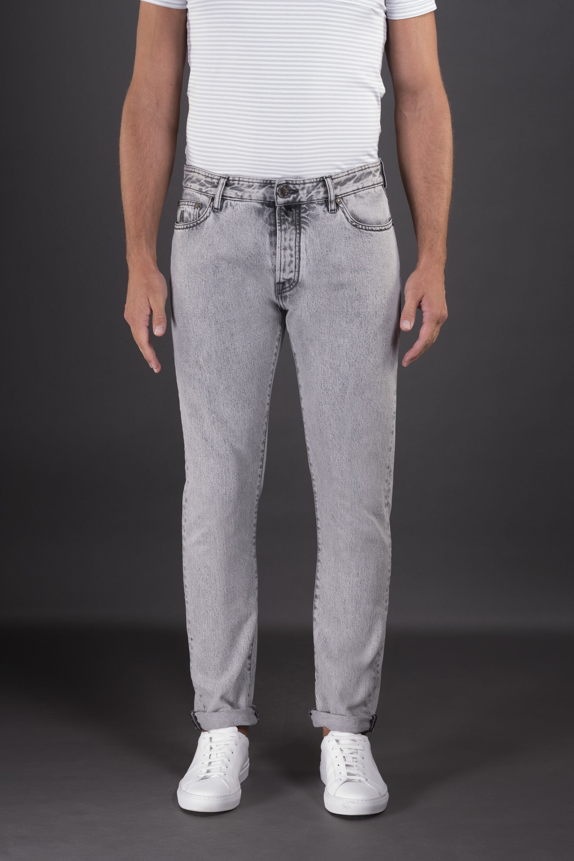 MOORER MEN'S SMOKE GRAY DENIM JEANS