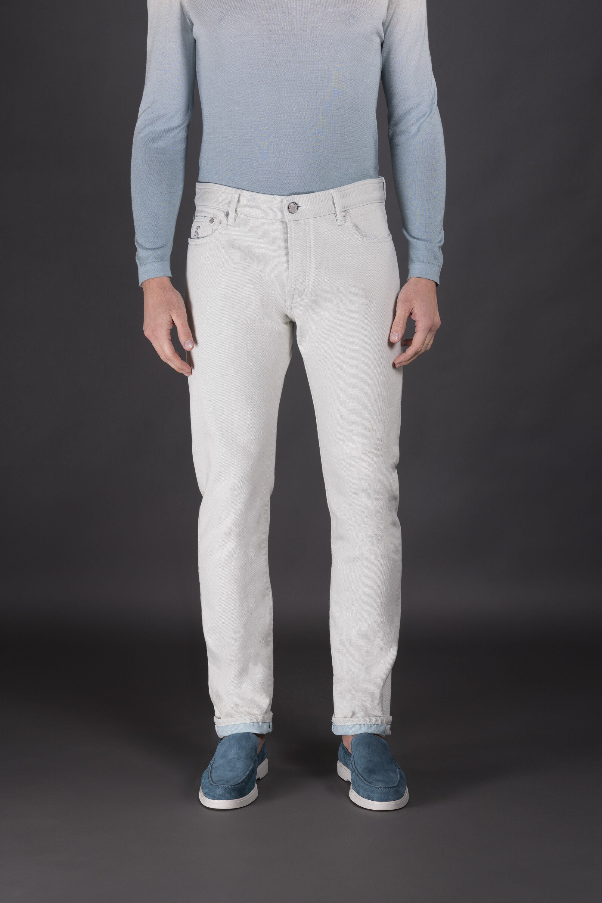 MOORER MEN'S SKY BLUE SLIM-FIT JEANS
