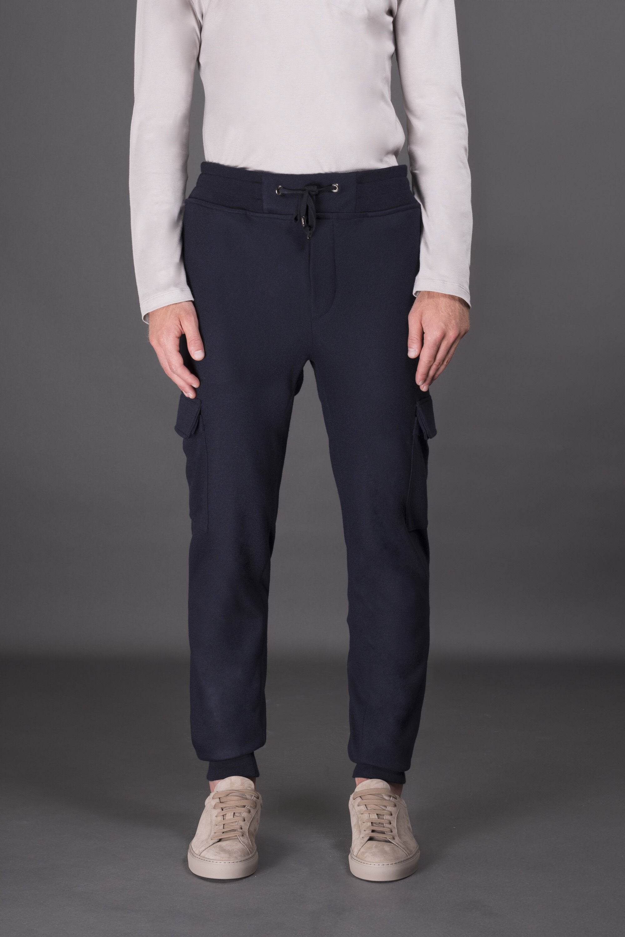 MOORER MEN'S DARK BLUE CARGO TROUSERS