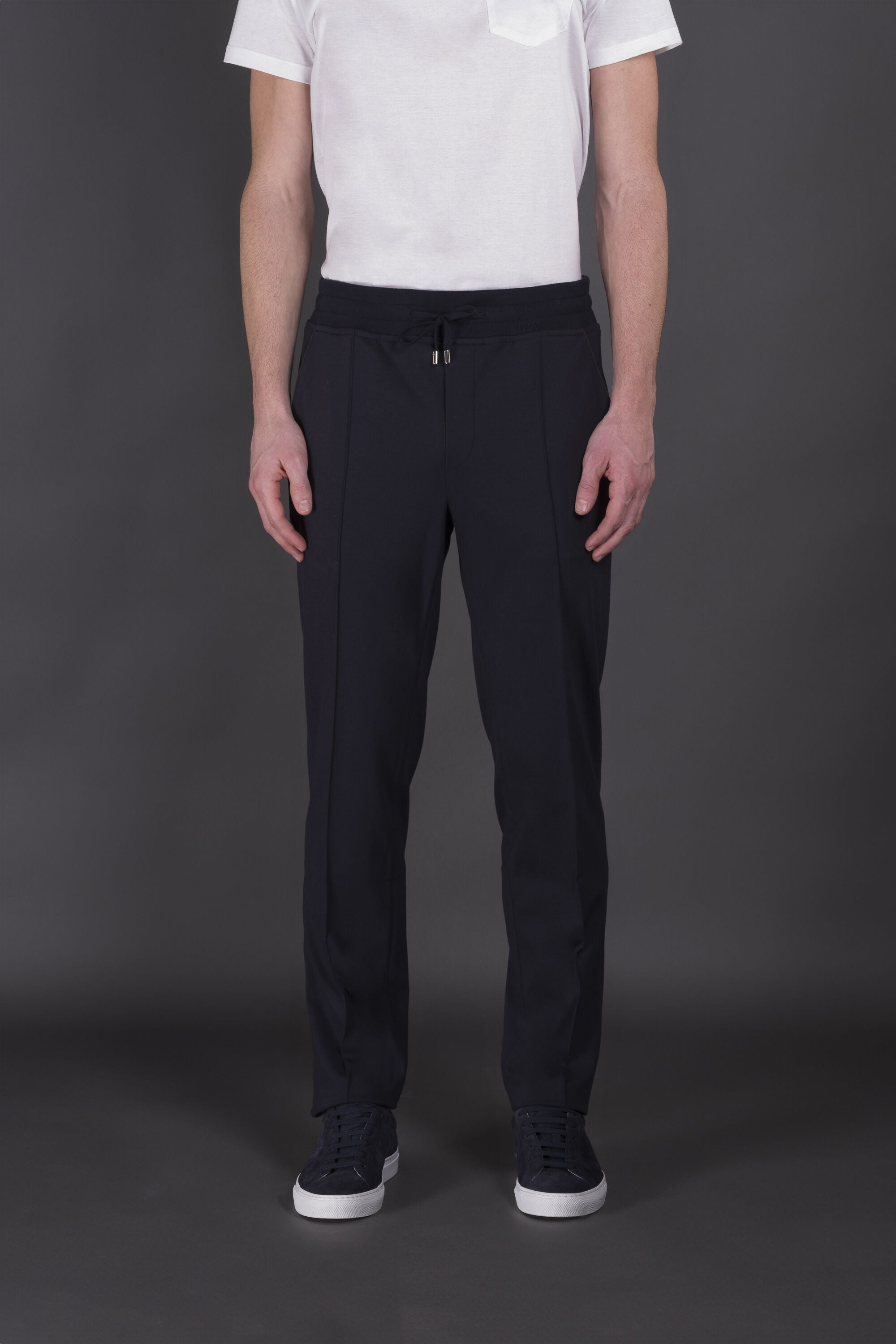 MOORER MEN'S NAVY TAILORED DRAWSTRING TROUSERS