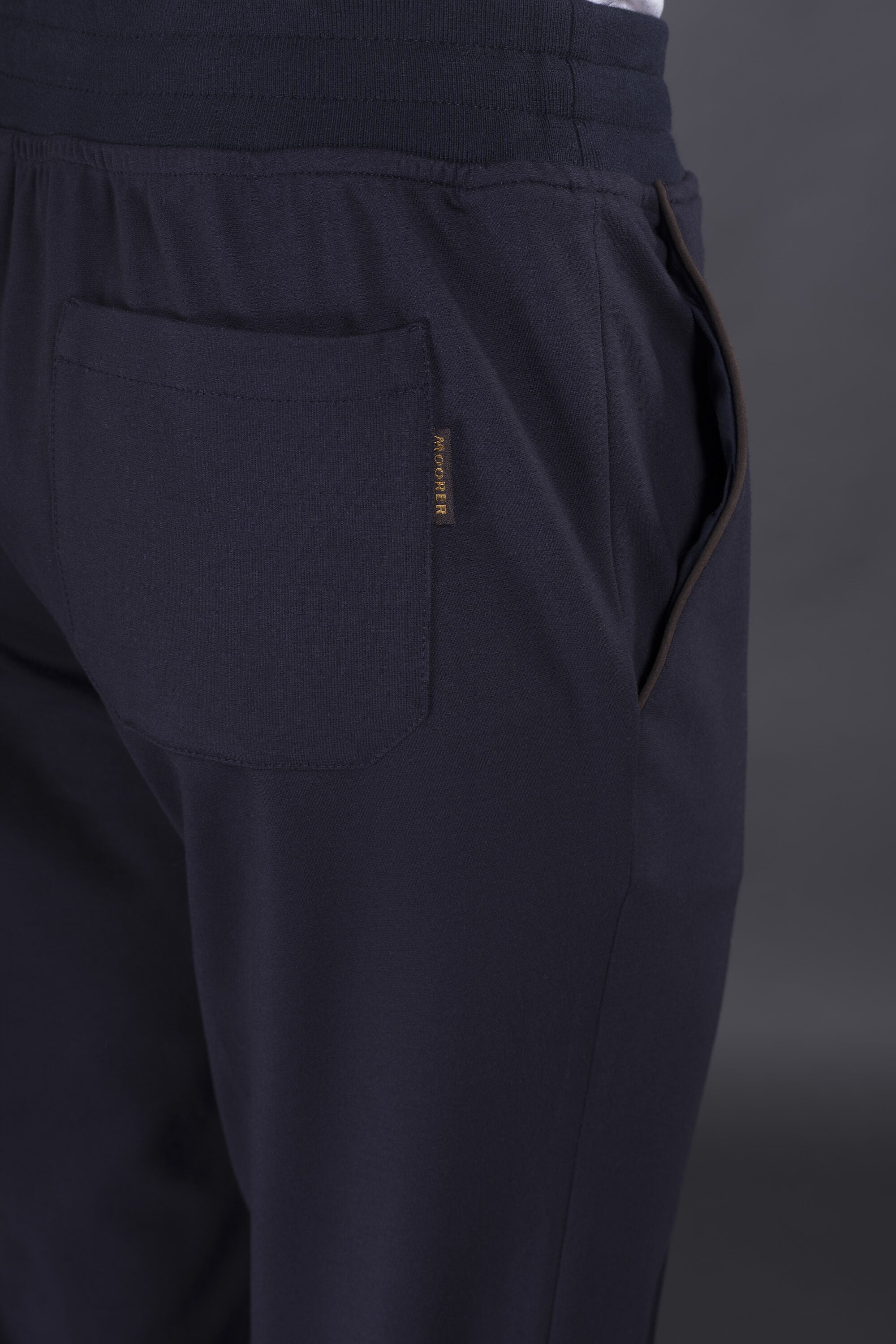MOORER MEN'S NAVY TAILORED DRAWSTRING TROUSERS