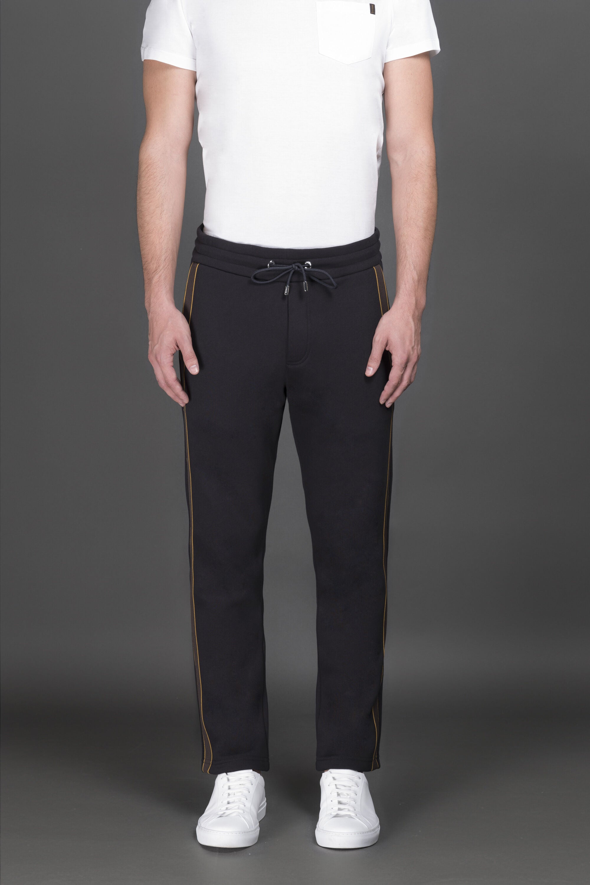 MOORER MEN'S NAVY DRAWSTRING TROUSERS WITH PIPING
