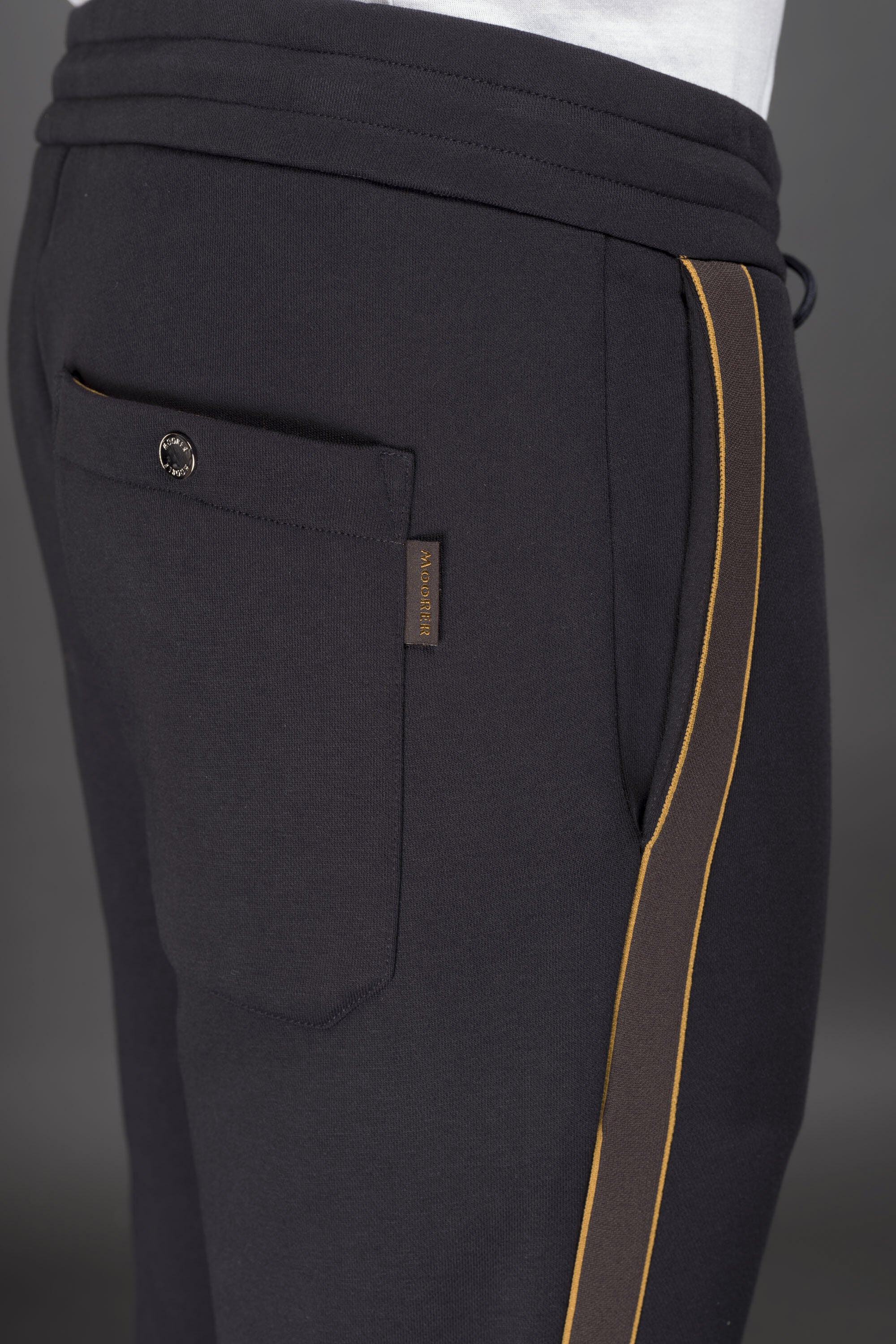 MOORER MEN'S NAVY DRAWSTRING TROUSERS WITH PIPING