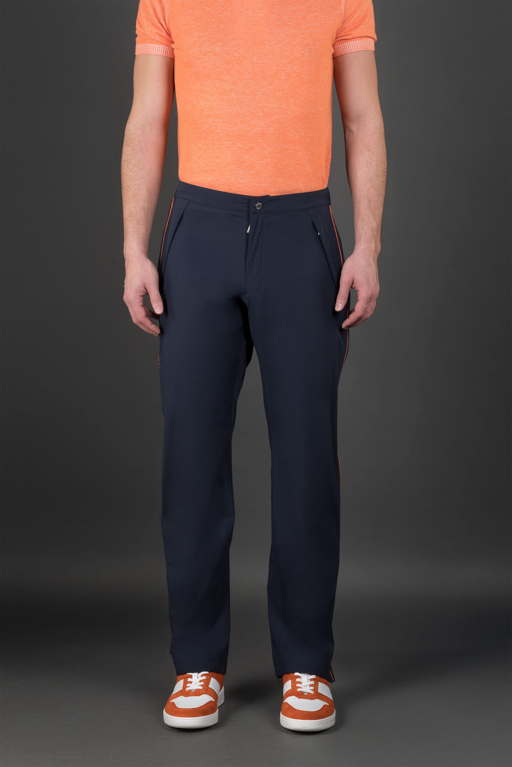 MOORER MEN'S NAVY TAILORED STRAIGHT TROUSERS
