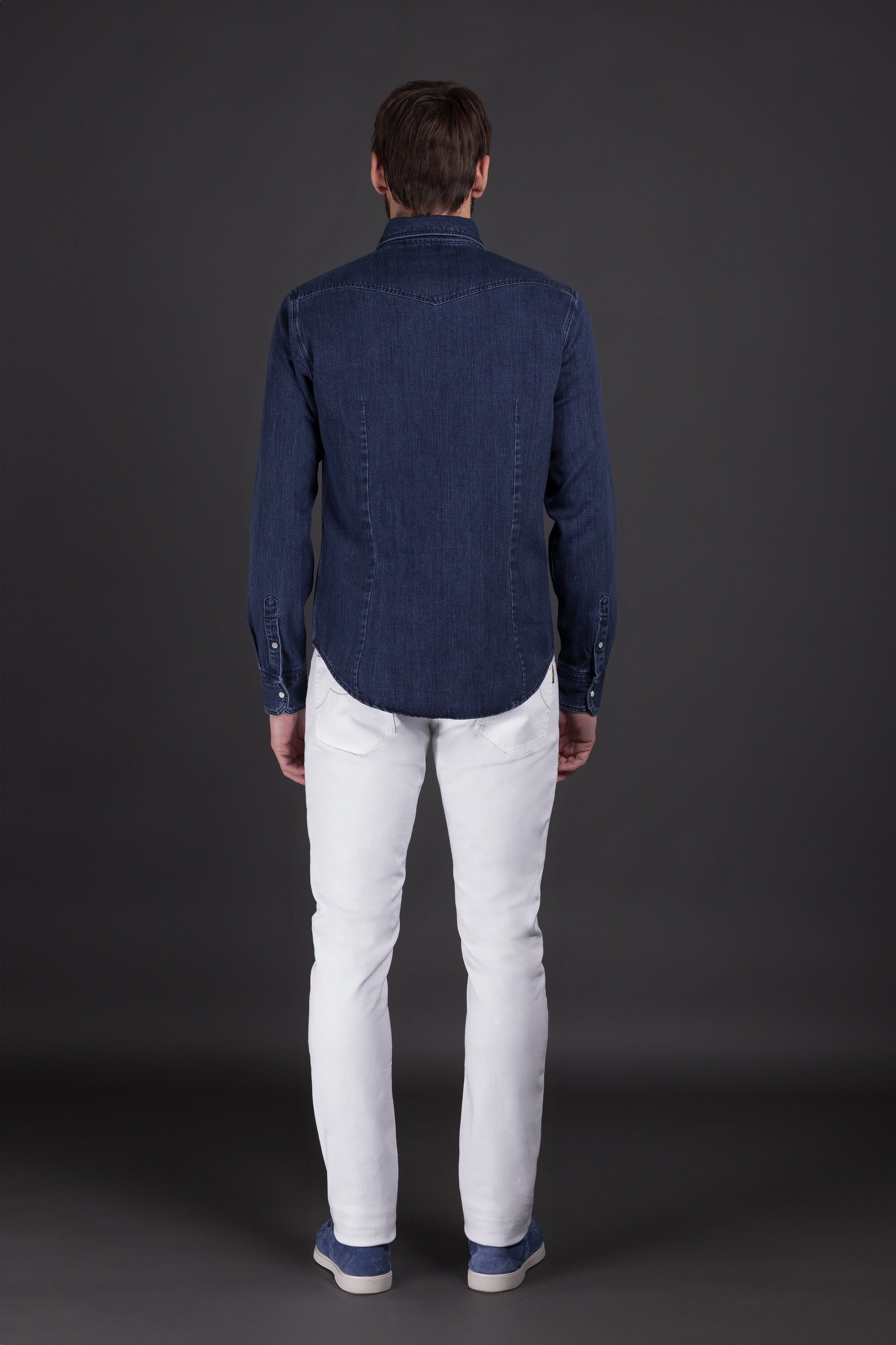 MOORER MEN'S DARK BLUE DENIM SHIRT