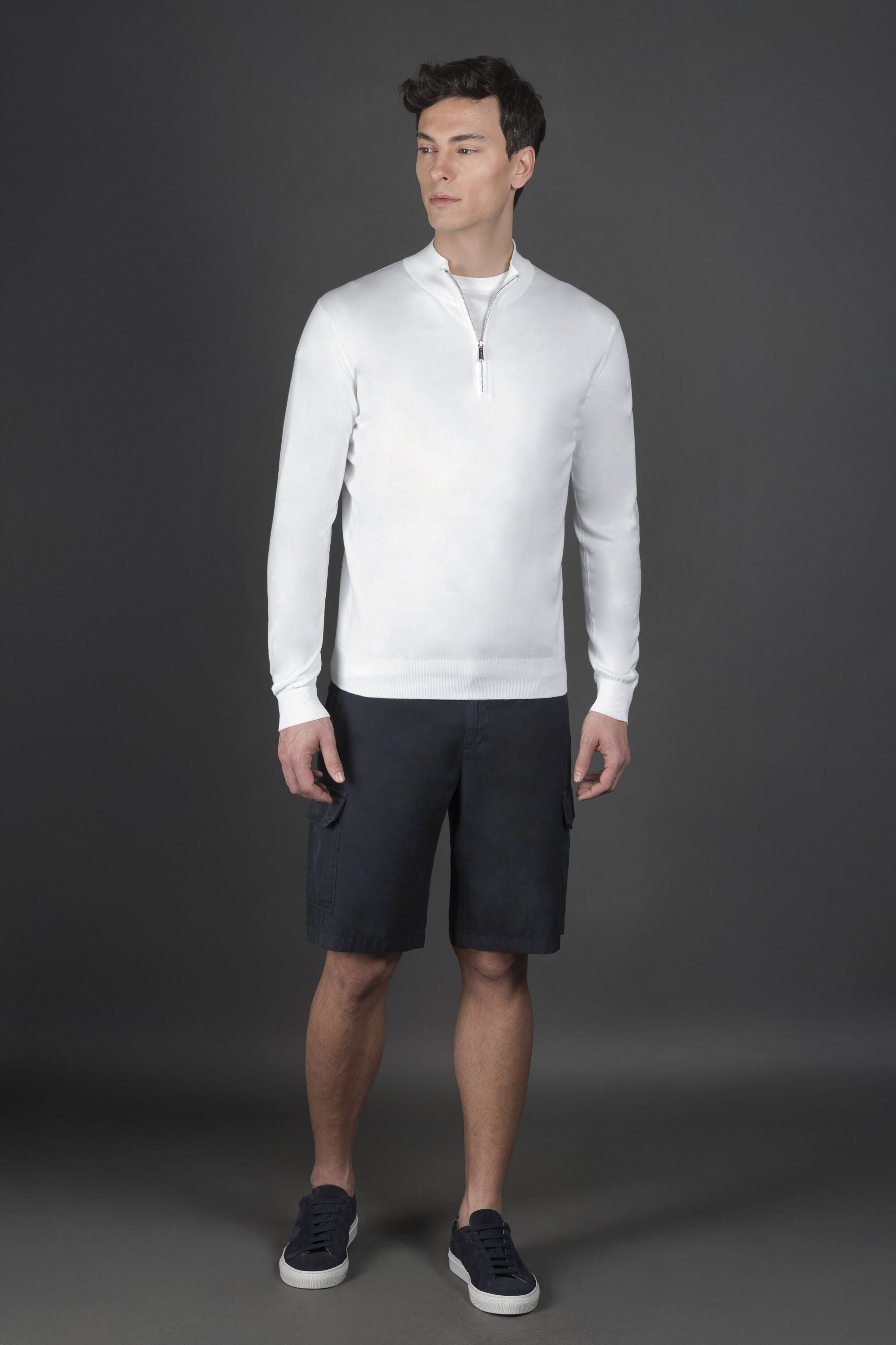 MOORER MEN'S WHITE HALF-ZIP KNIT SWEATER