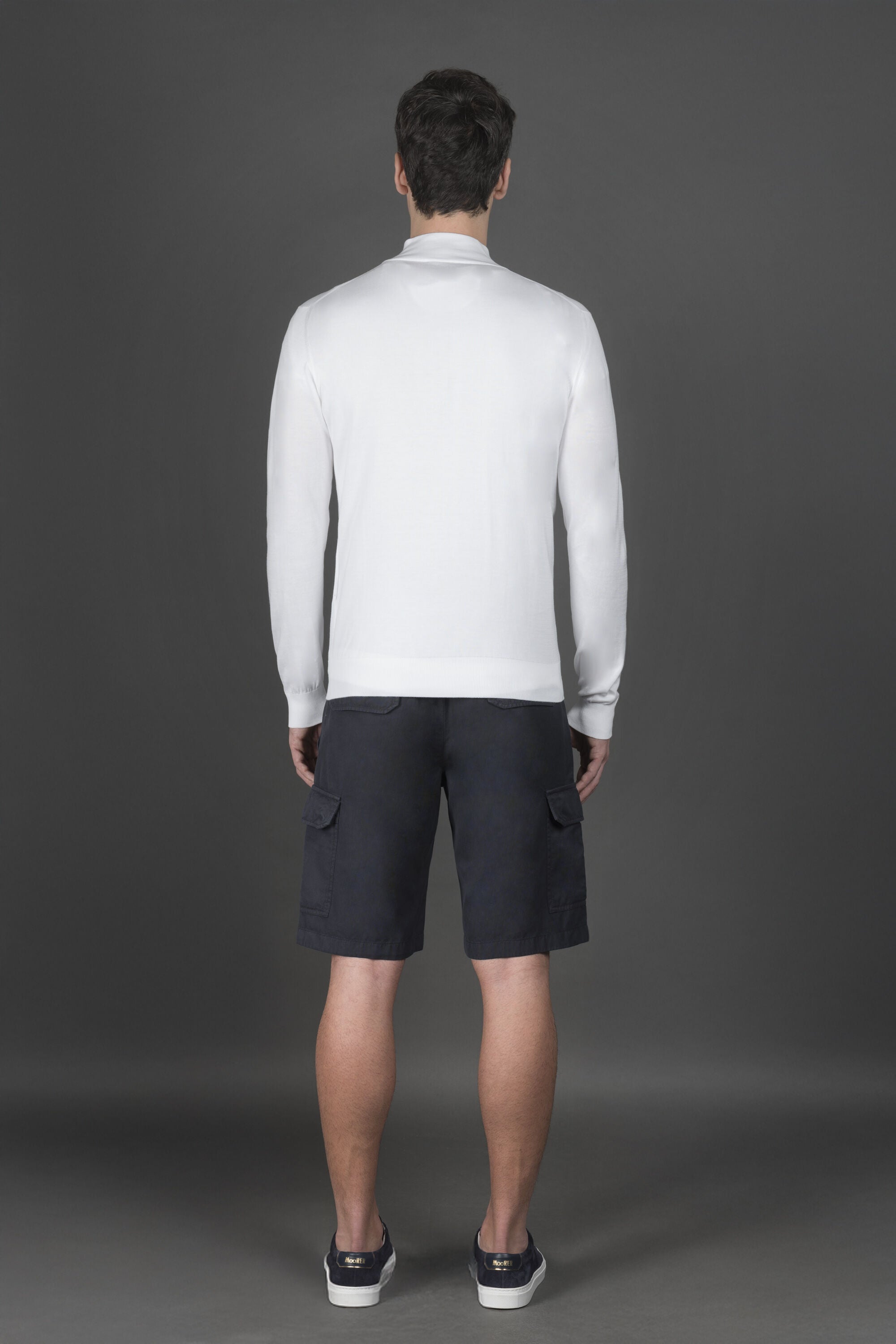 MOORER MEN'S WHITE HALF-ZIP KNIT SWEATER