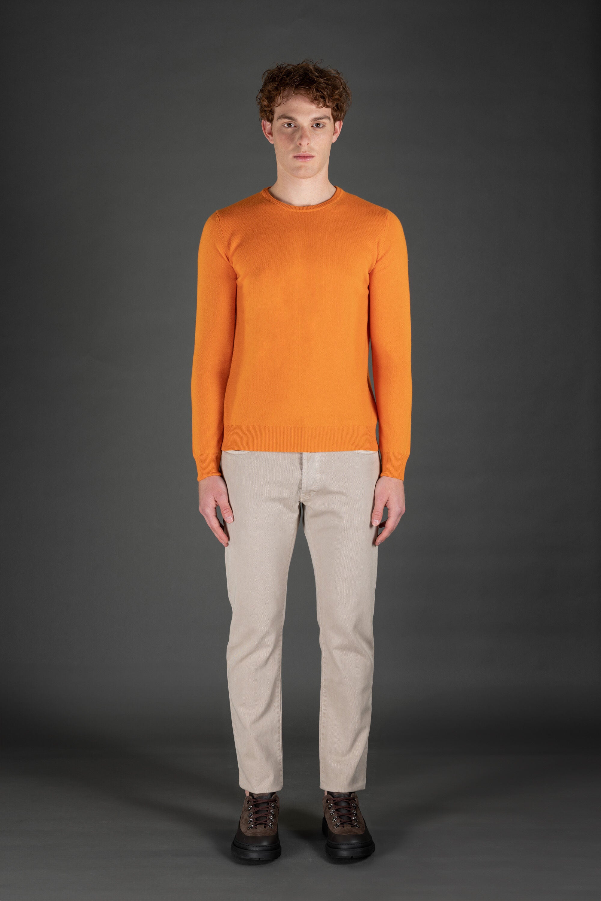 MOORER MEN'S BRIGHT ORANGE CREWNECK SWEATER